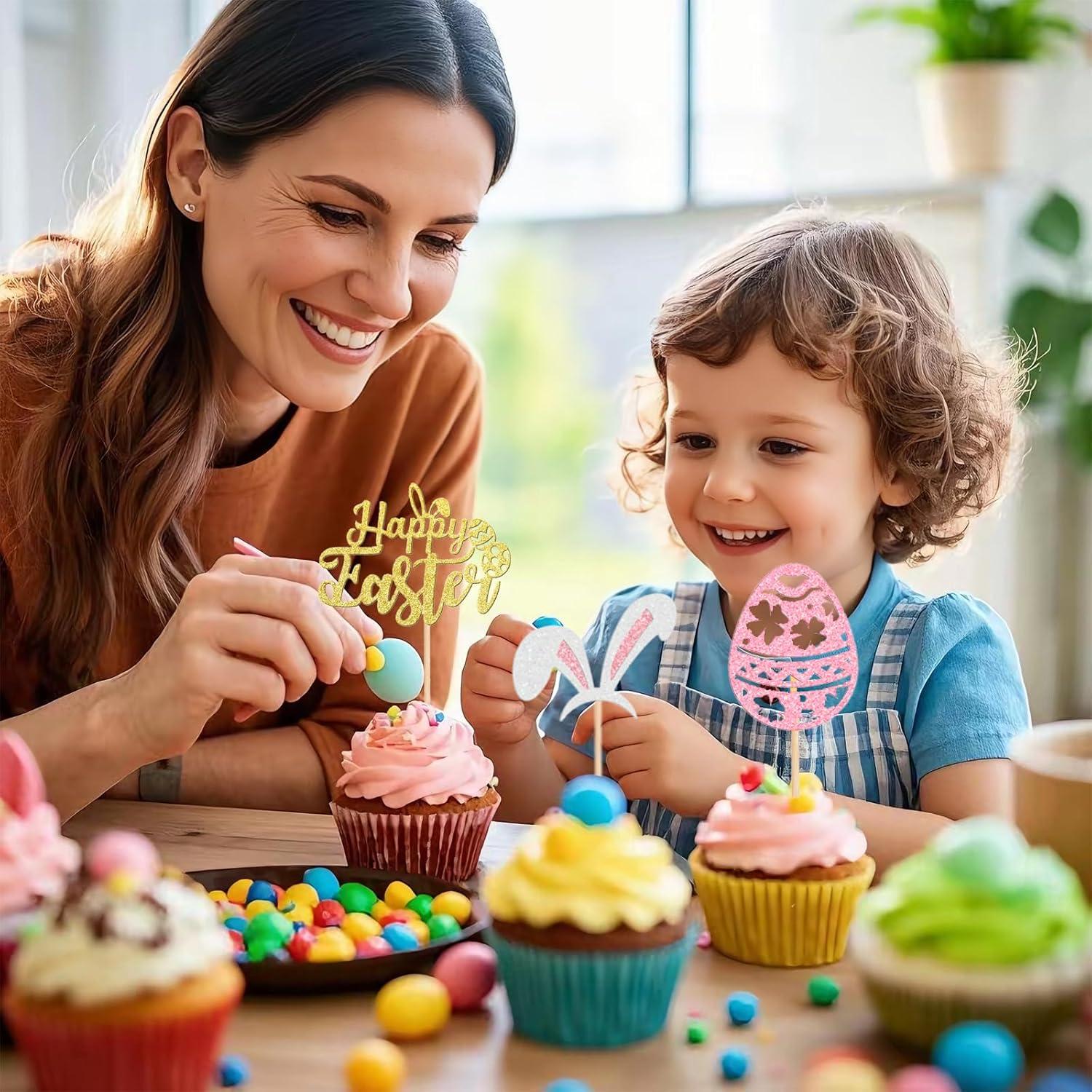 24 Adornos para Cupcakes de Pascua JNYLYFC - Conejo y Huevo