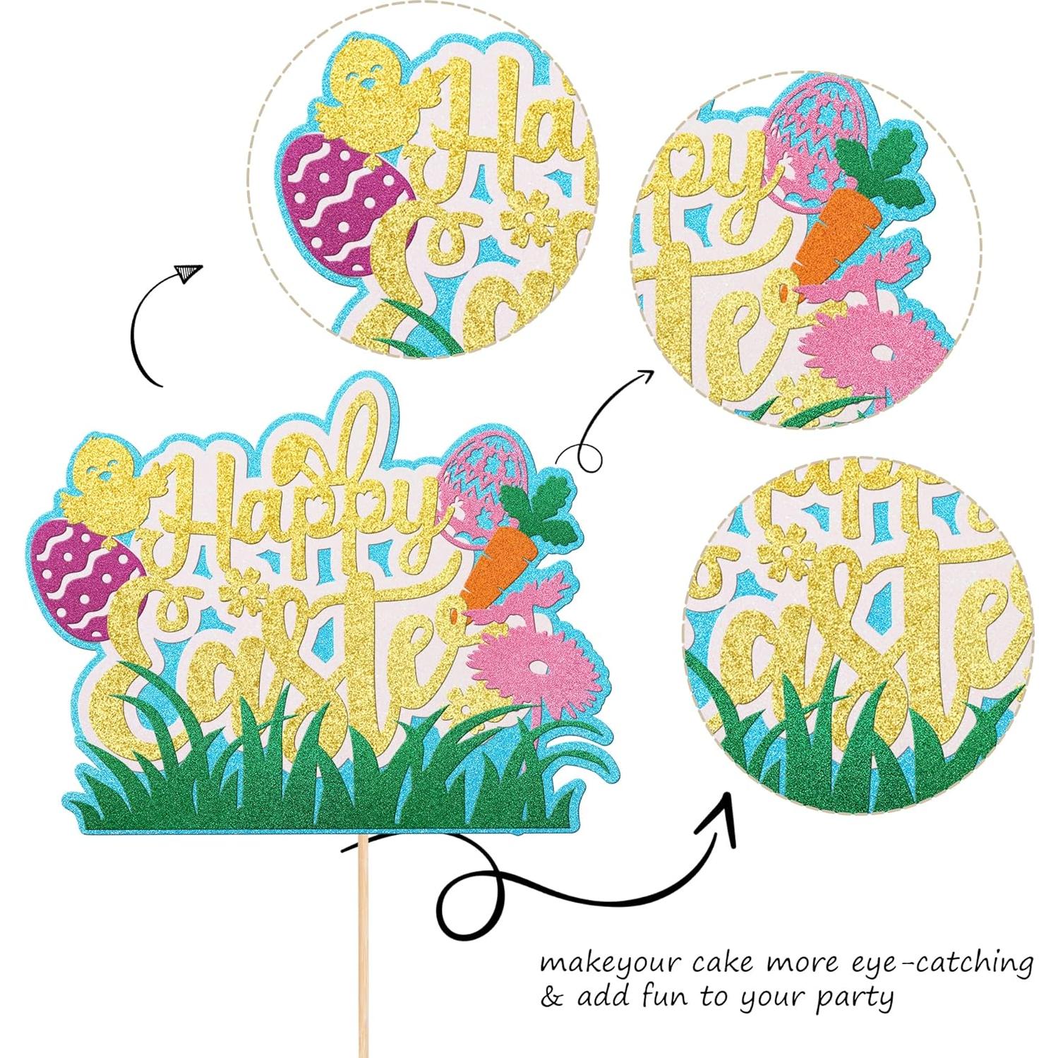 Adorno de Pastel ZHUOWEISM Zanahoria Huevo Conejo 16x22cm Dorado