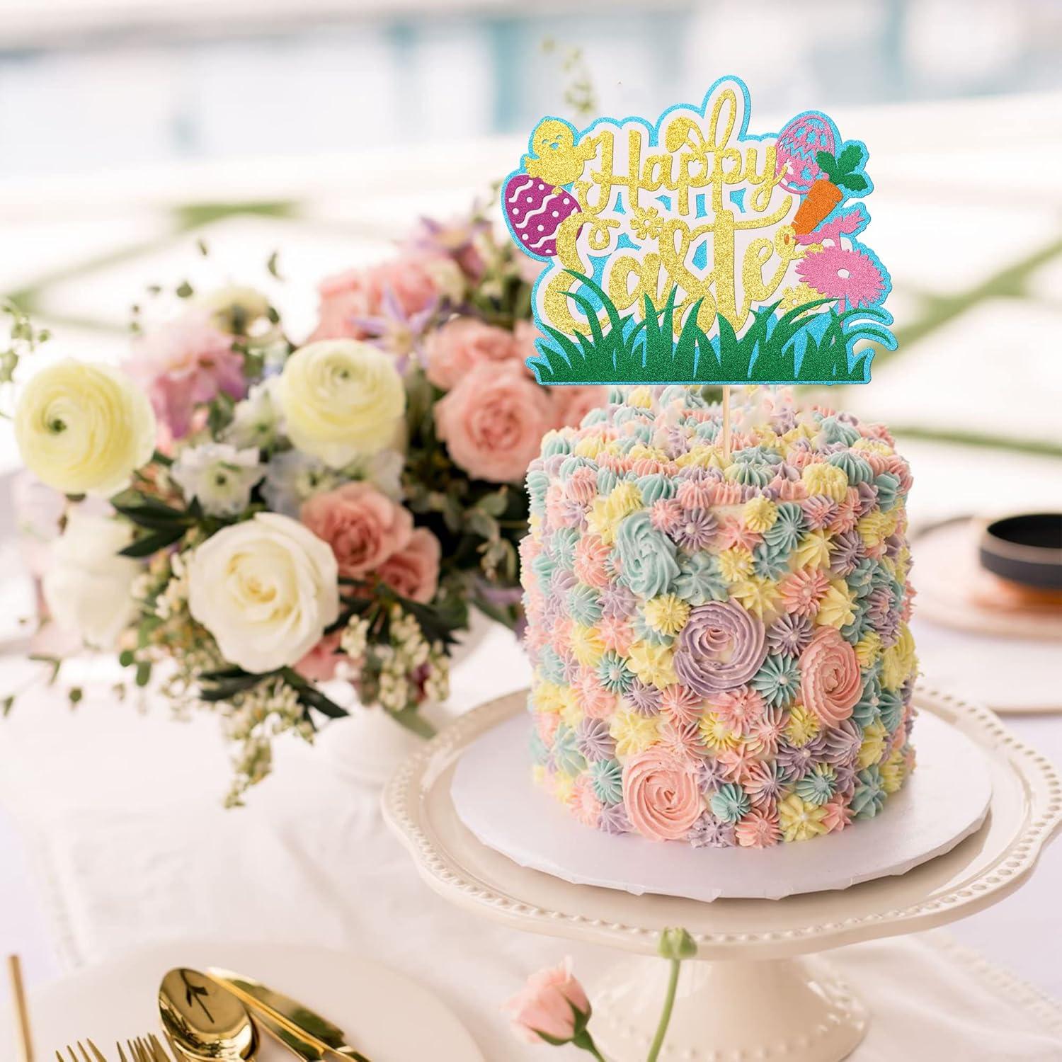 Adorno de Pastel ZHUOWEISM Zanahoria Huevo Conejo 16x22cm Dorado