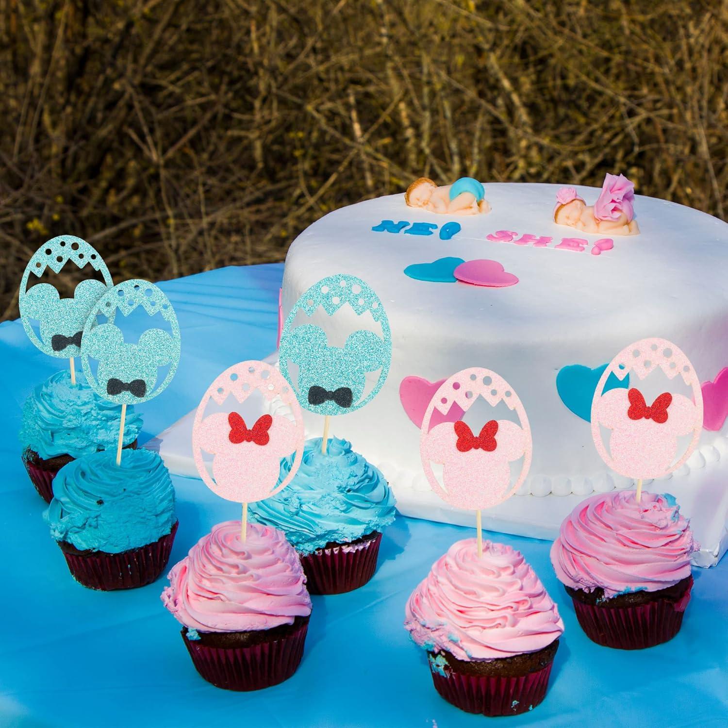 Gyufise 24 Decoraciones de Cupcake Revelación de Género Huevo