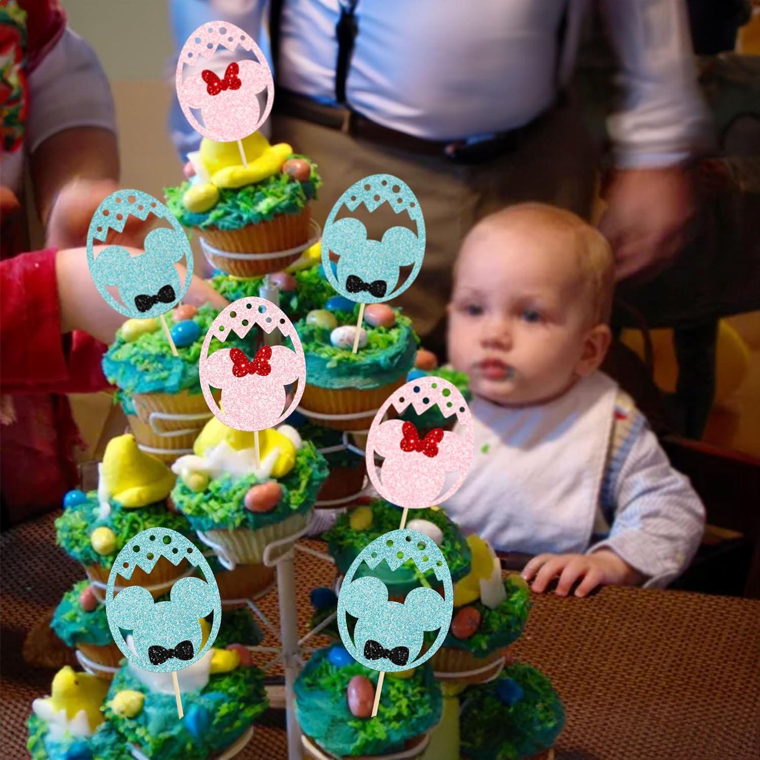 Gyufise 24 Decoraciones de Cupcake Revelación de Género Huevo