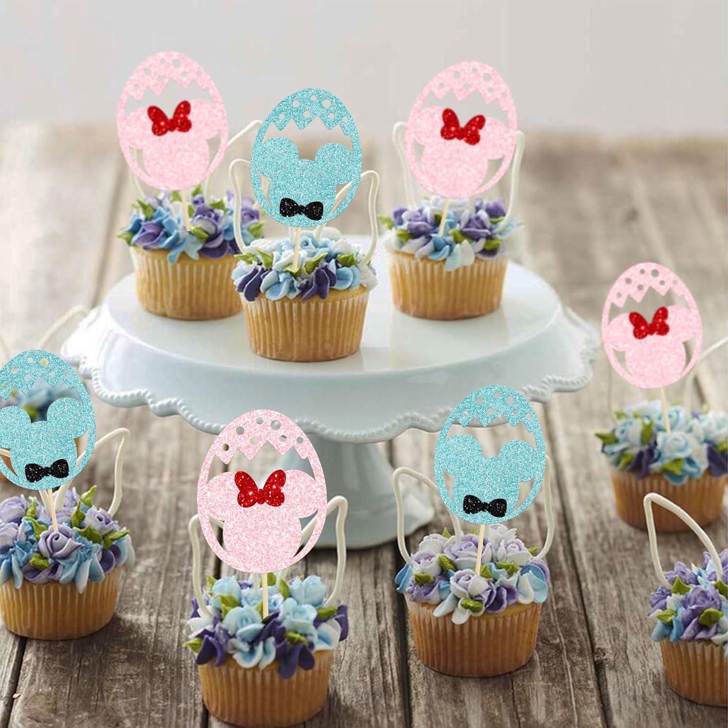 Gyufise 24 Decoraciones de Cupcake Revelación de Género Huevo