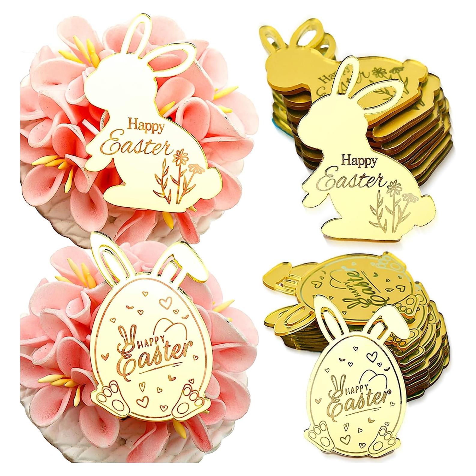 Set 24 Adornos de Cupcake AiQi Bake Conejito Pascua Dorado