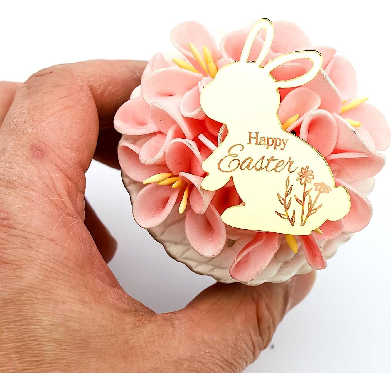 Set 24 Adornos de Cupcake AiQi Bake Conejito Pascua Dorado