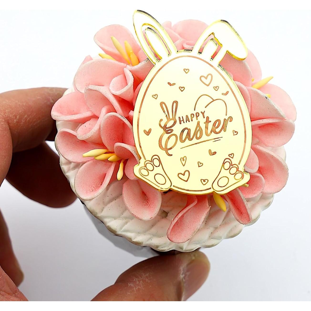 Set 24 Adornos de Cupcake AiQi Bake Conejito Pascua Dorado