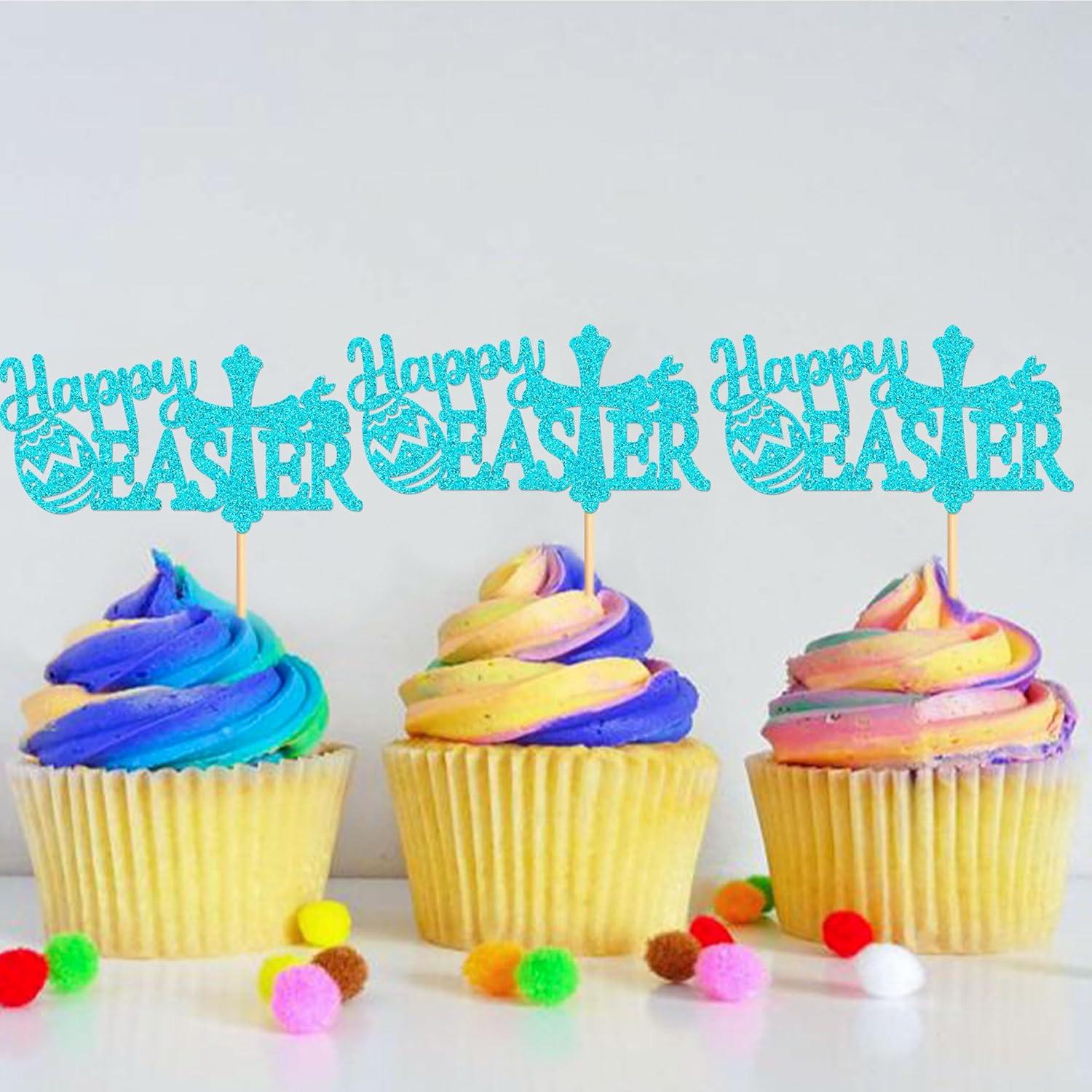 24 Adornos de Cupcake de Pascua Feliz Cyodoos - Conejo y Huevo