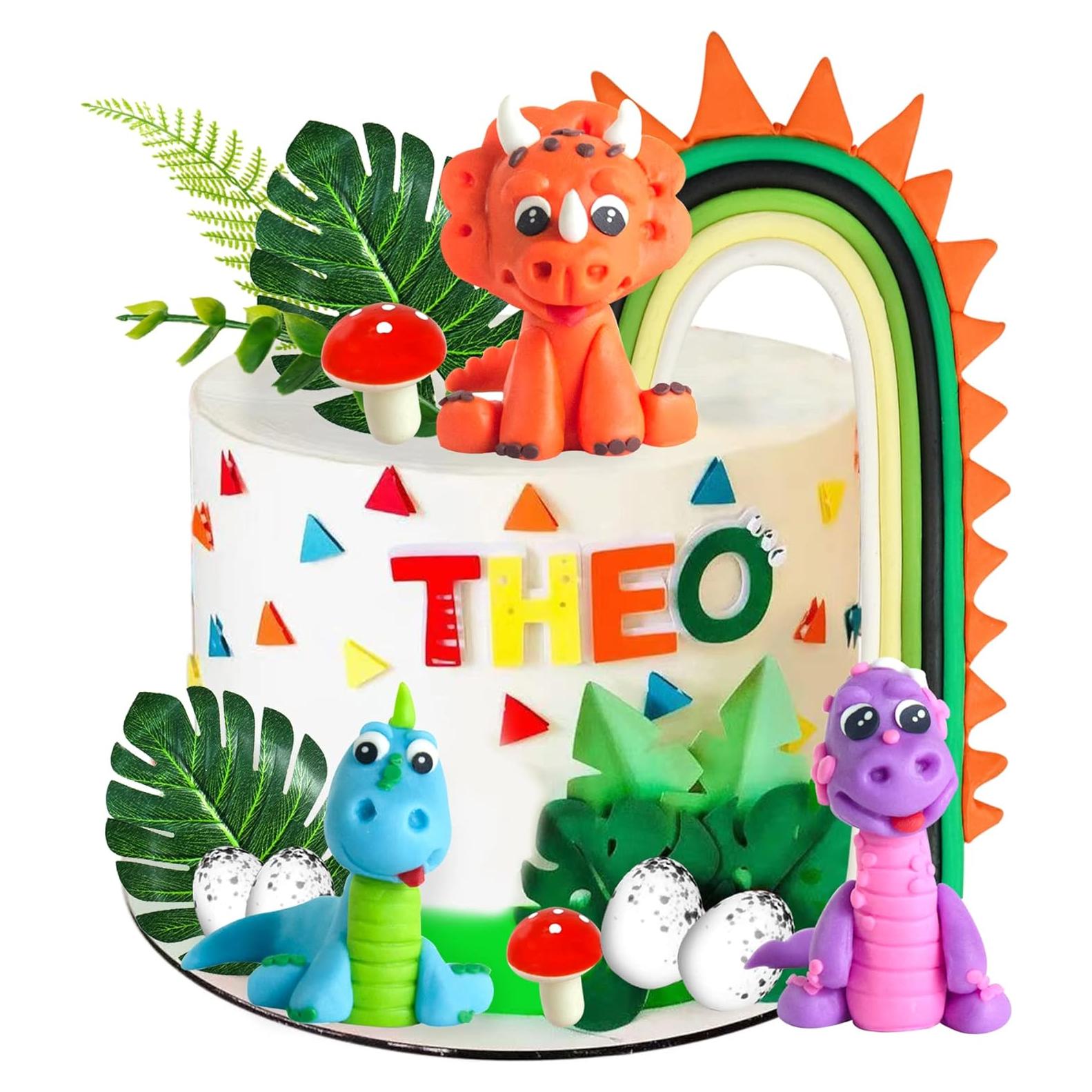 Decoraciones de Pastel Dinosaurio Arcoíris 16 Piezas DRWATE