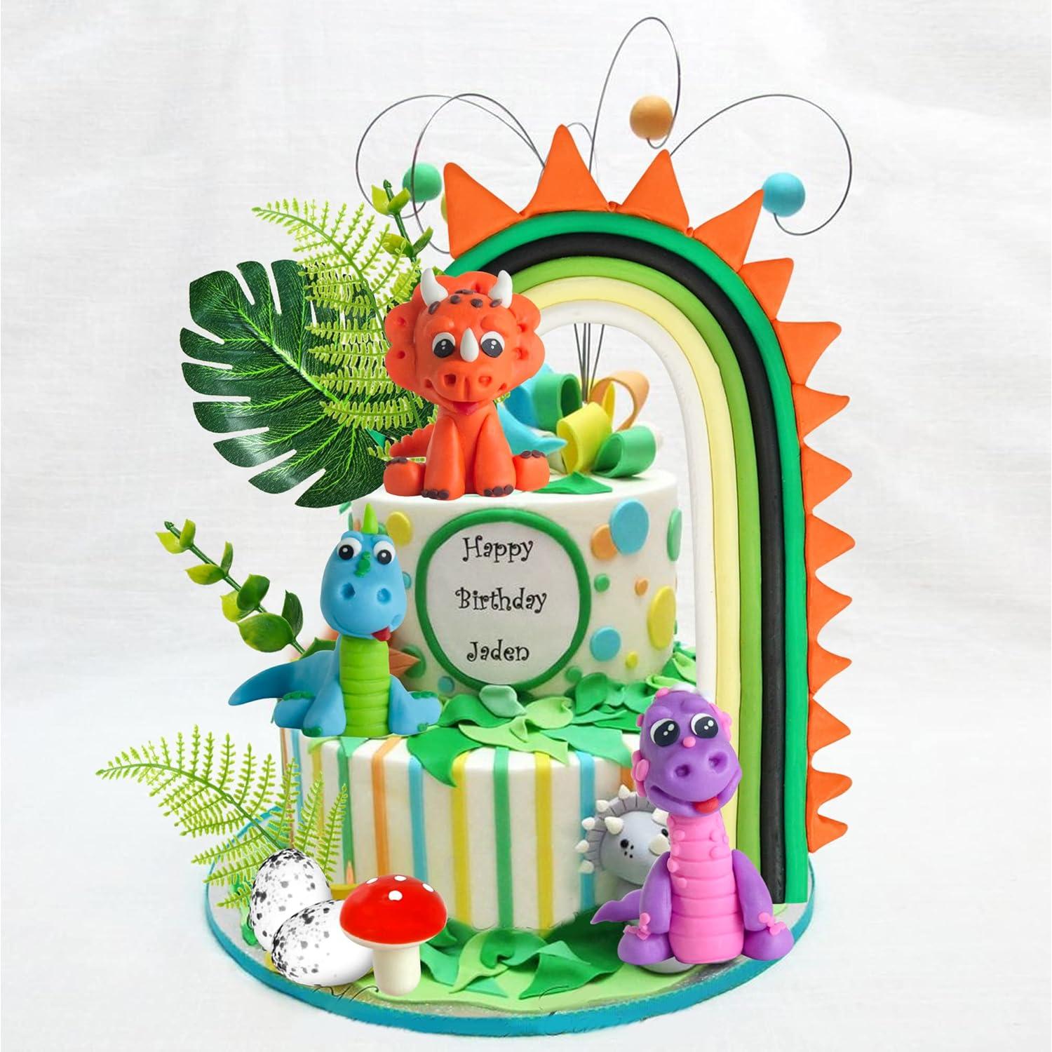 Decoraciones de Pastel Dinosaurio Arcoíris 16 Piezas DRWATE