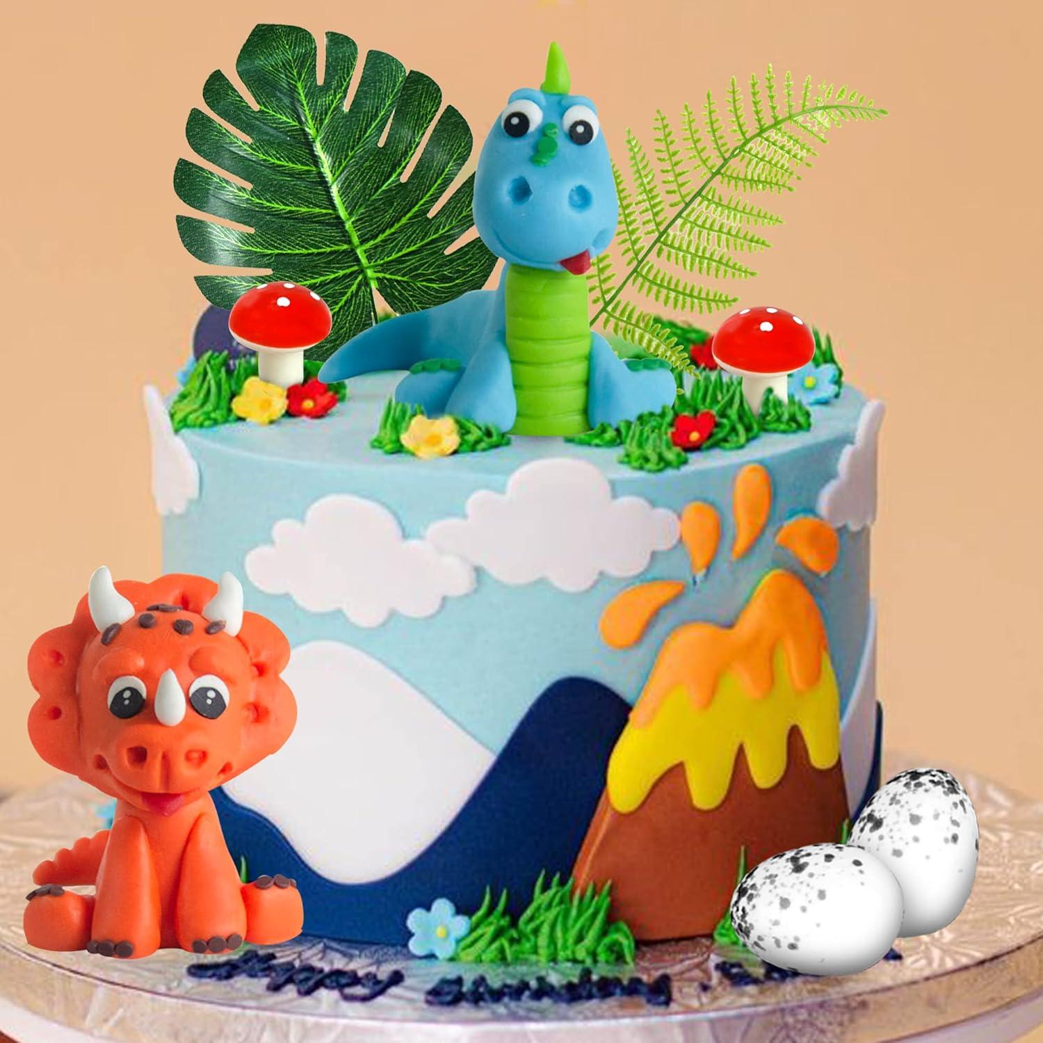 Decoraciones de Pastel Dinosaurio Arcoíris 16 Piezas DRWATE