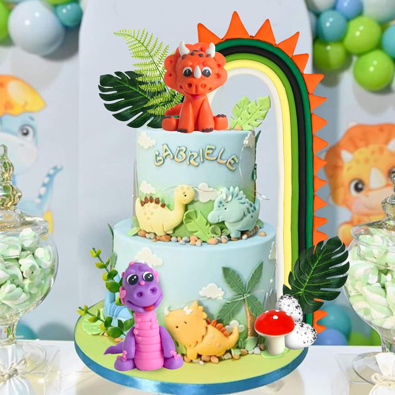 Decoraciones de Pastel Dinosaurio Arcoíris 16 Piezas DRWATE