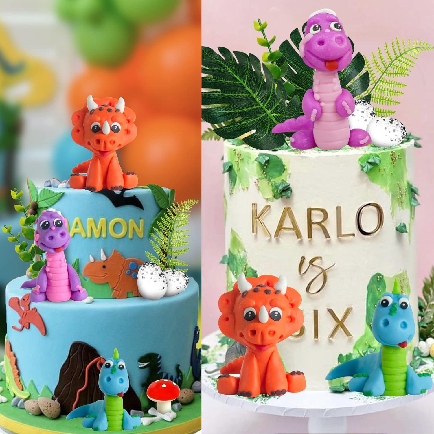 Decoraciones de Pastel Dinosaurio Arcoíris 16 Piezas DRWATE