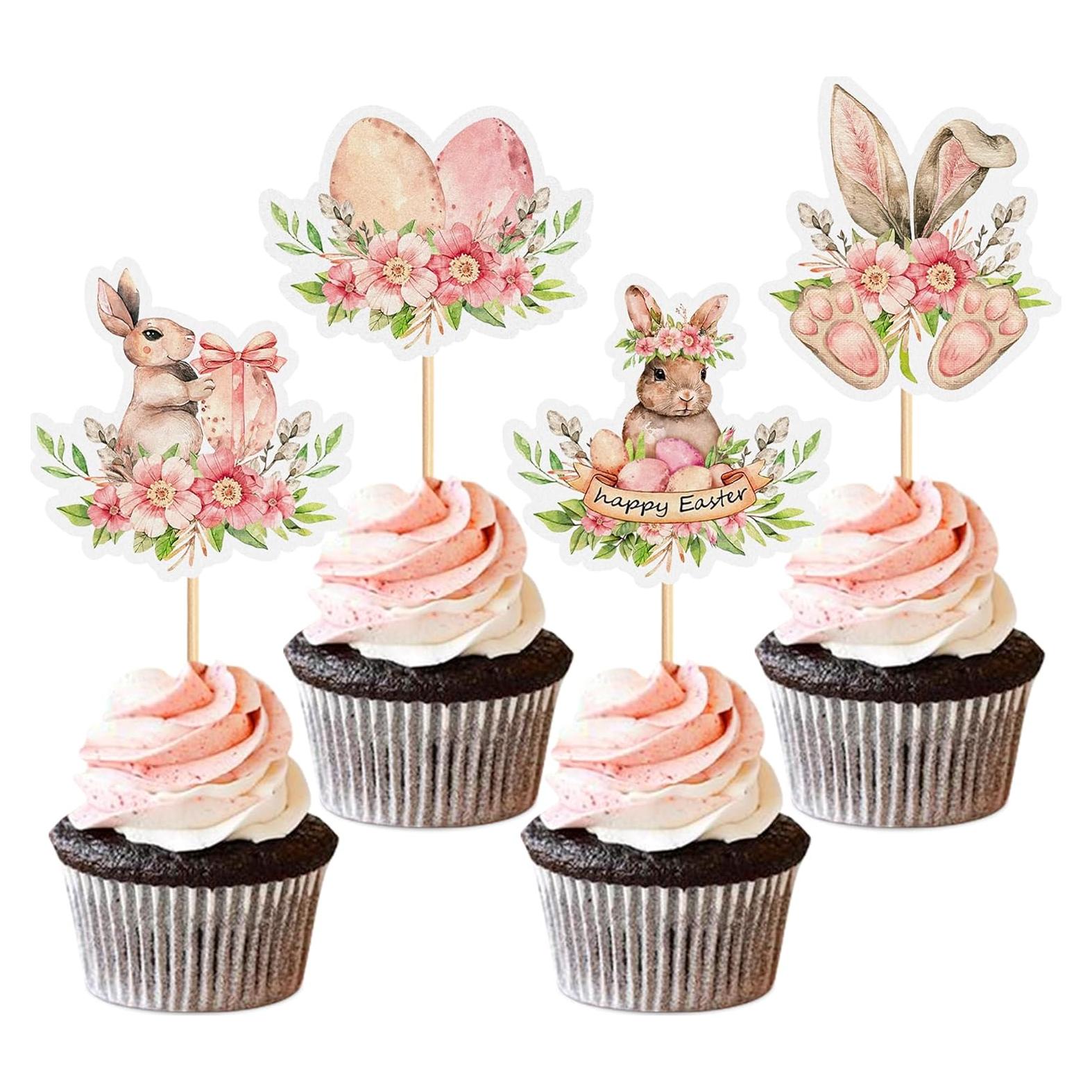 Toppers de Cupcake Ercadio 24 Piezas Conejo Pascua 10.4 cm