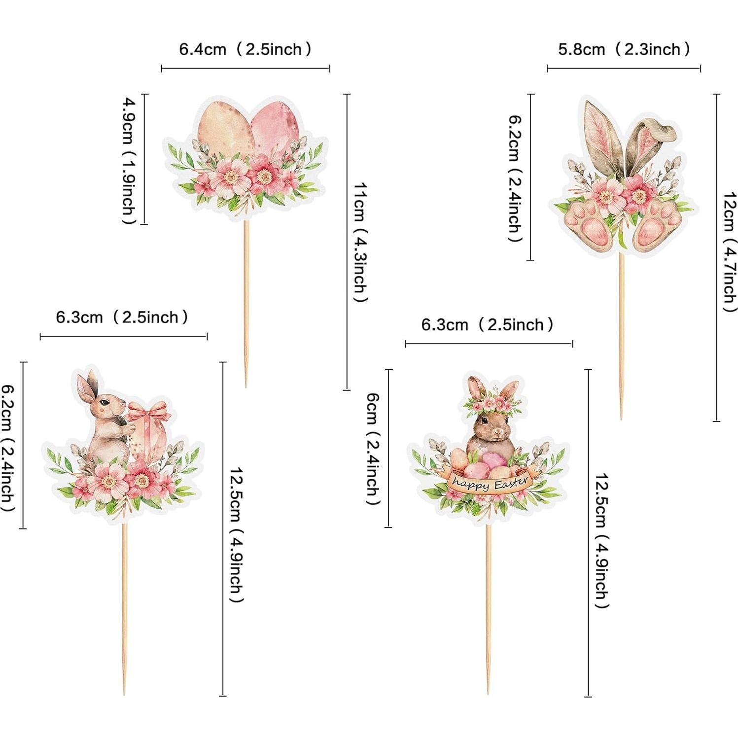 Toppers de Cupcake Ercadio 24 Piezas Conejo Pascua 10.4 cm