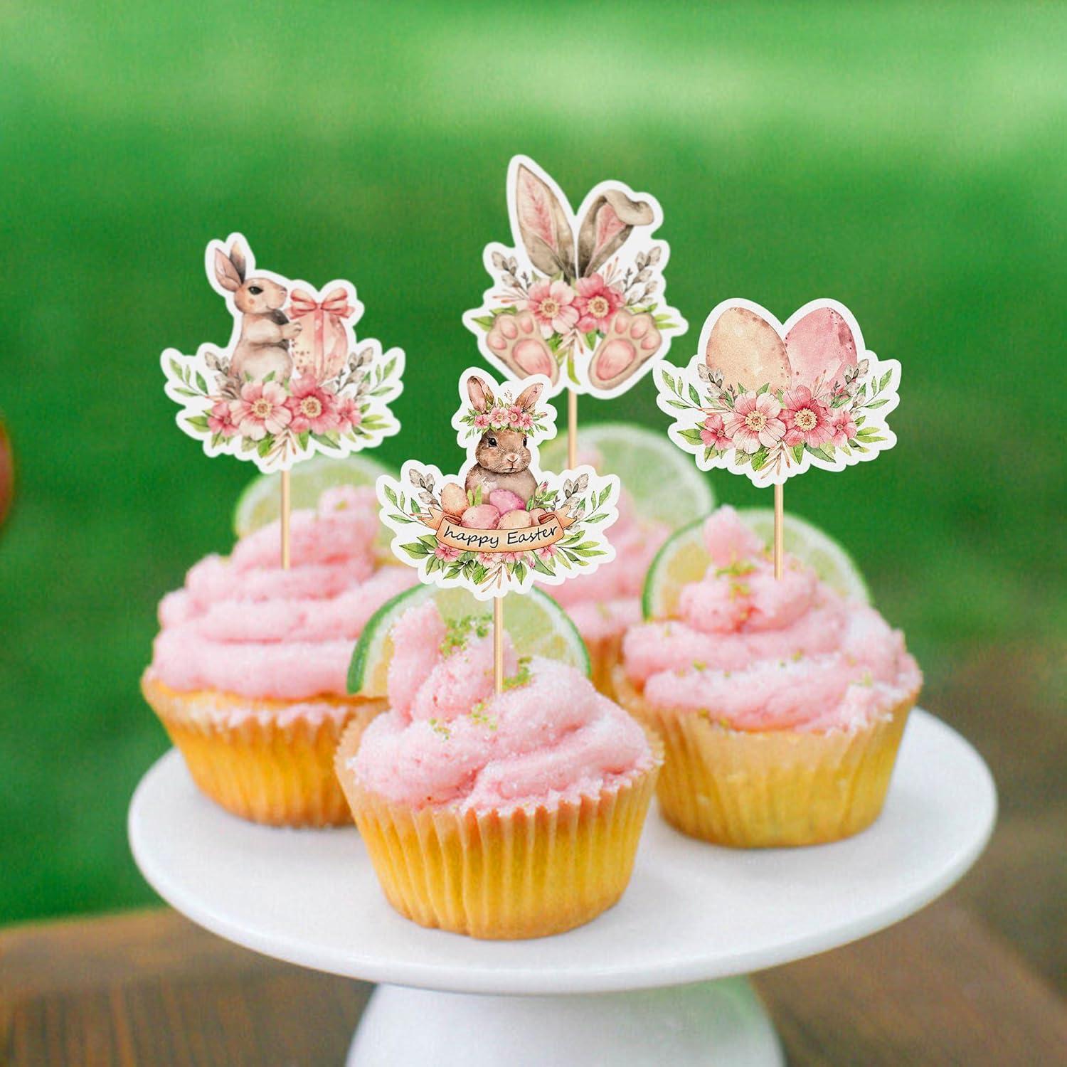 Toppers de Cupcake Ercadio 24 Piezas Conejo Pascua 10.4 cm