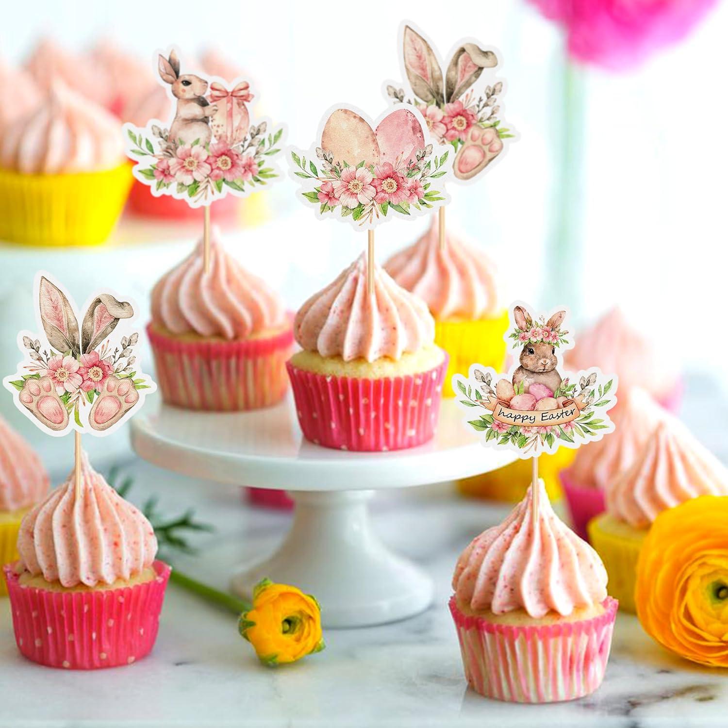Toppers de Cupcake Ercadio 24 Piezas Conejo Pascua 10.4 cm