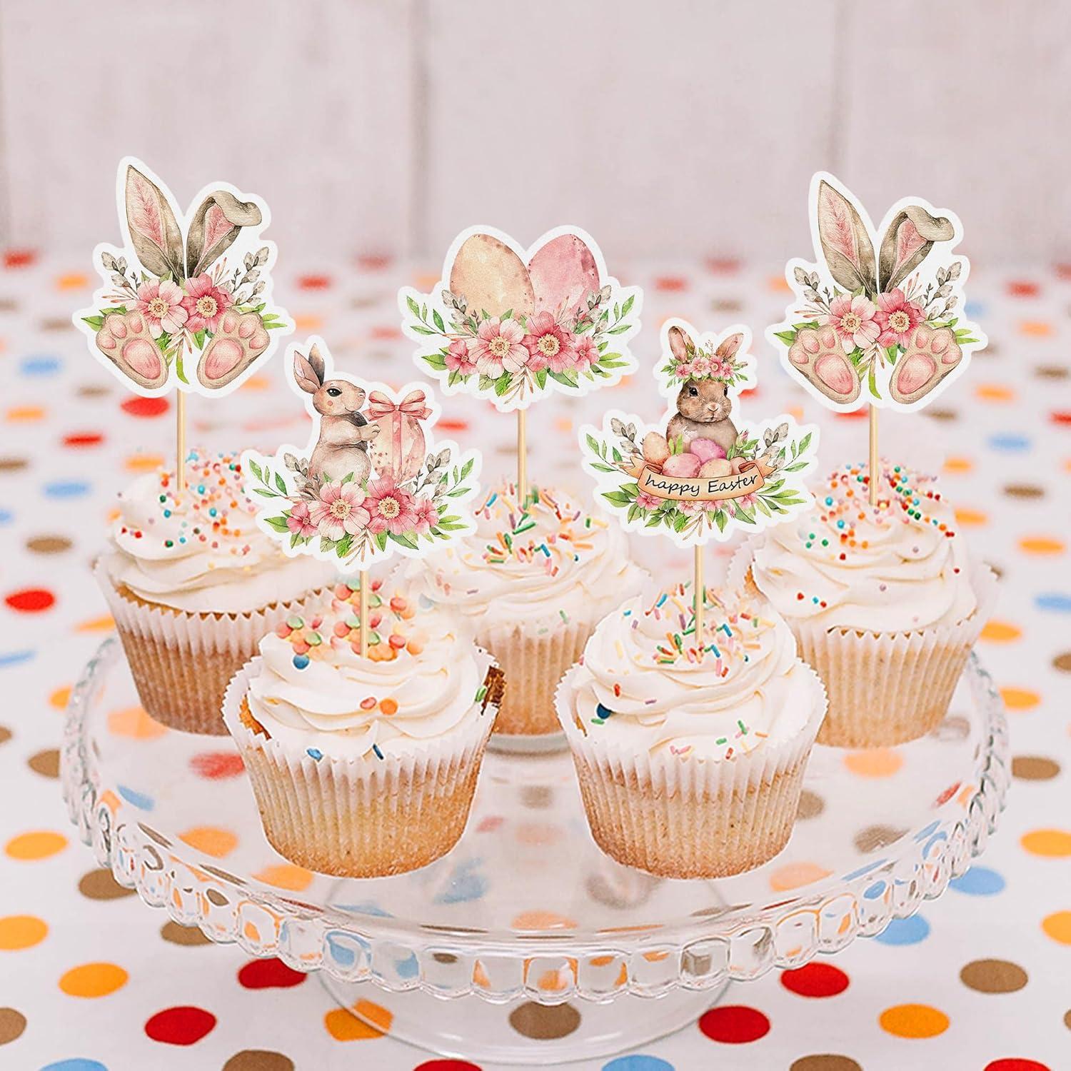 Toppers de Cupcake Ercadio 24 Piezas Conejo Pascua 10.4 cm