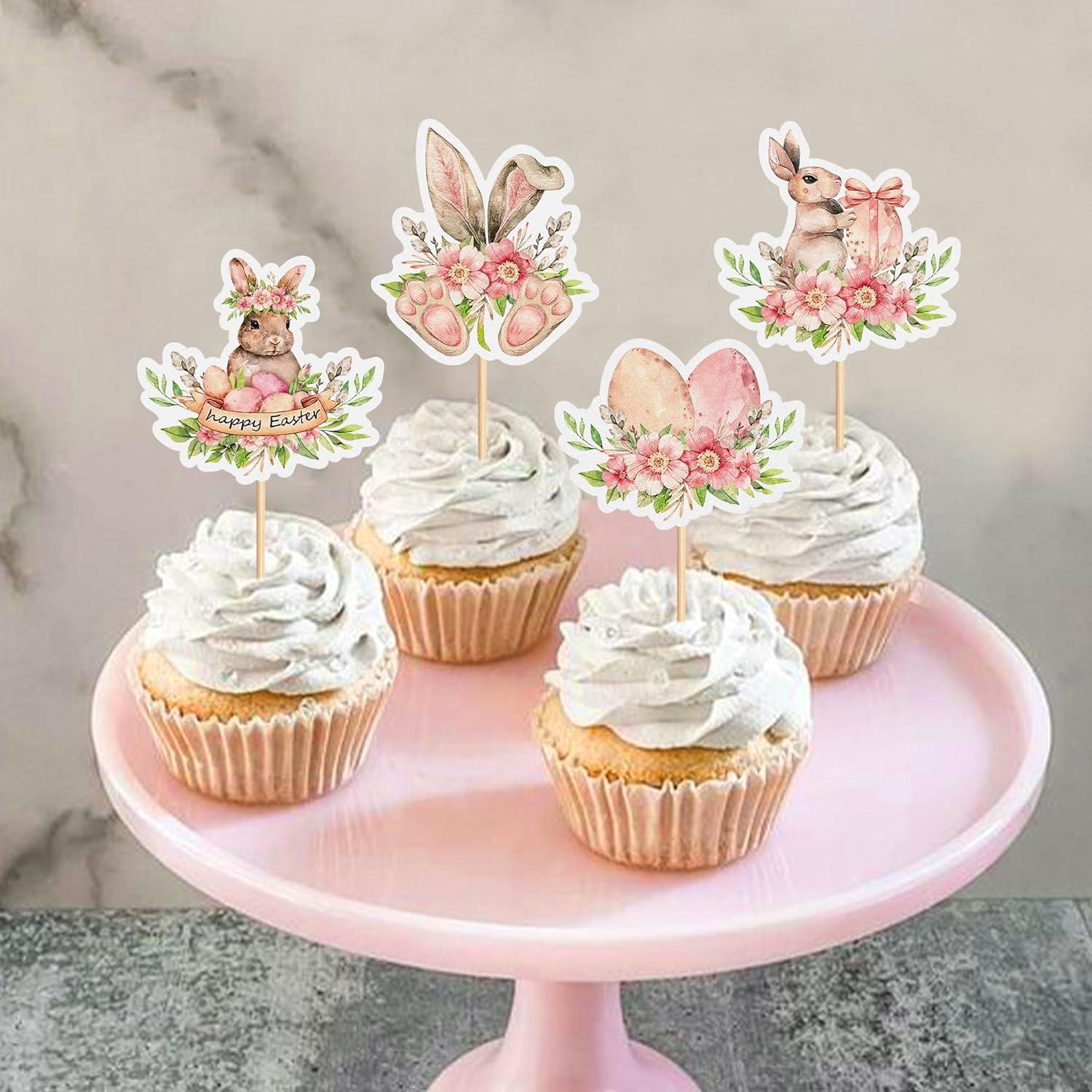 Toppers de Cupcake Ercadio 24 Piezas Conejo Pascua 10.4 cm
