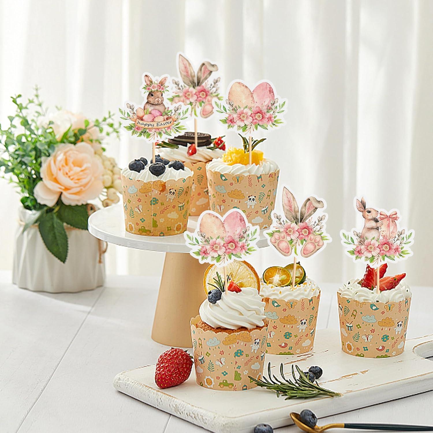 Toppers de Cupcake Ercadio 24 Piezas Conejo Pascua 10.4 cm