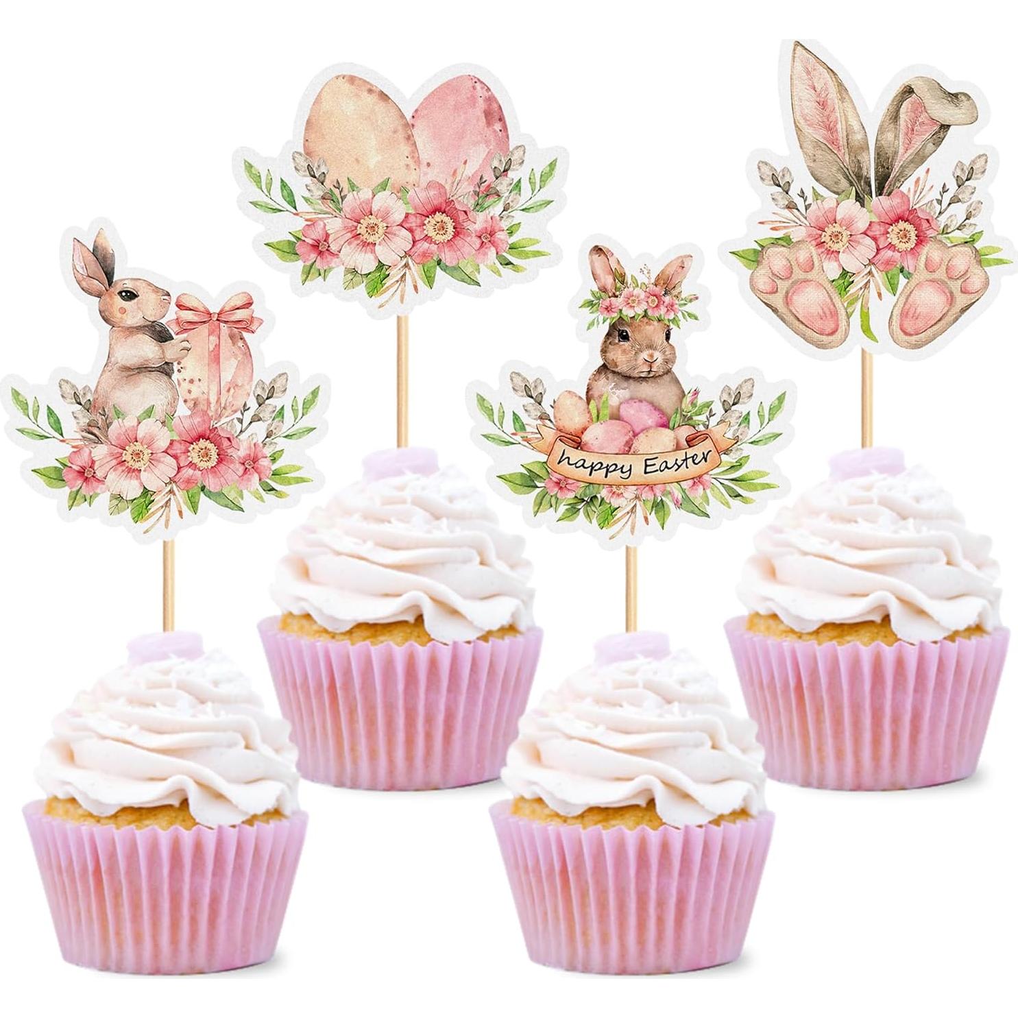Toppers de Cupcake Ercadio 24 Piezas Conejo Pascua 10.4 cm