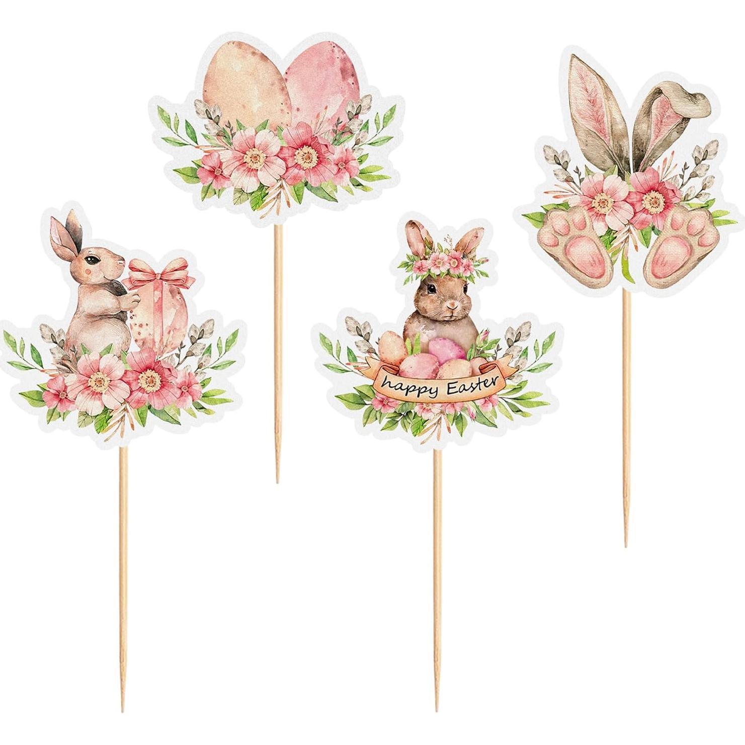 Toppers de Cupcake Ercadio 24 Piezas Conejo Pascua 10.4 cm