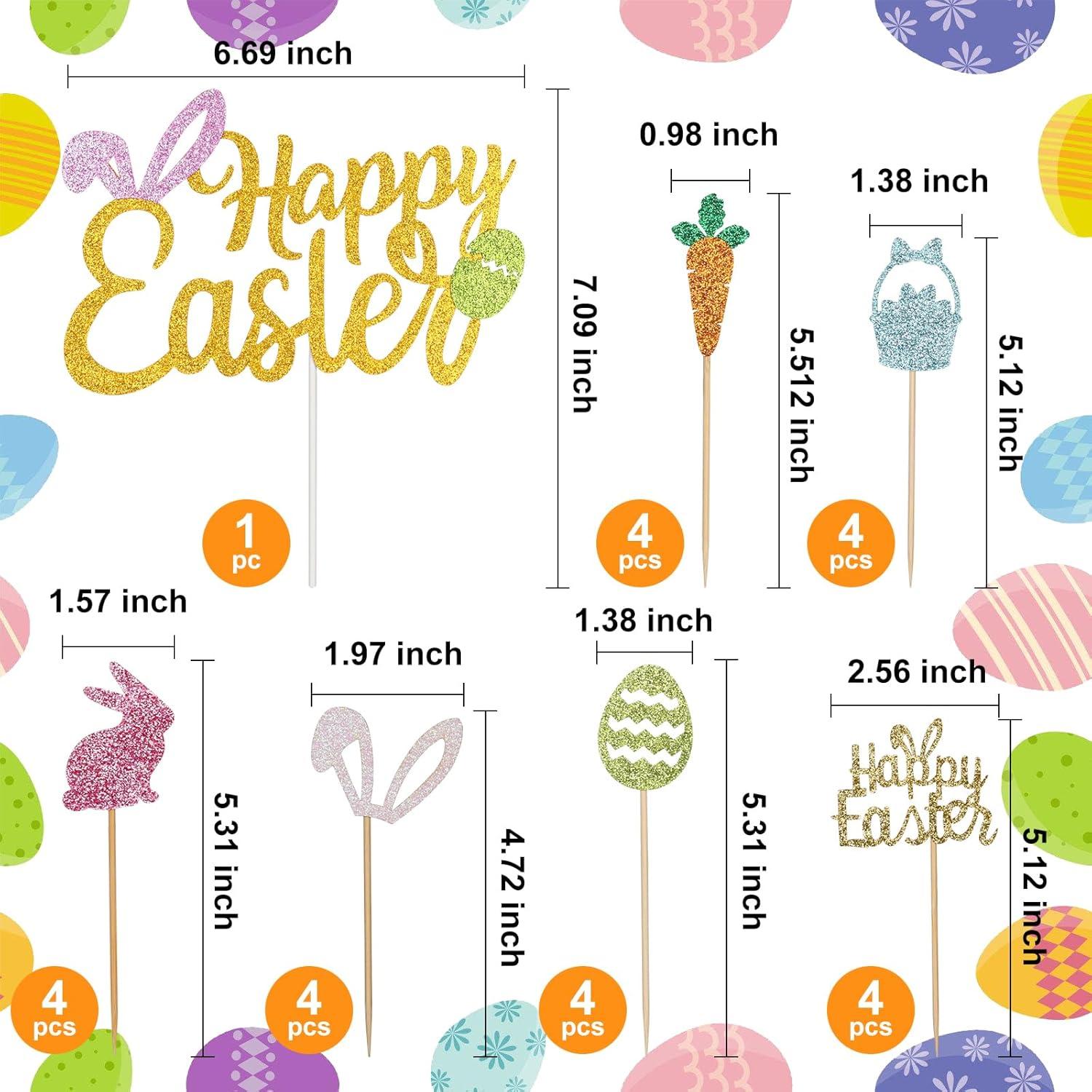 25 Piezas Adornos de Pastel Pascua Wootkey - Conejo, Huevo, Zanahoria