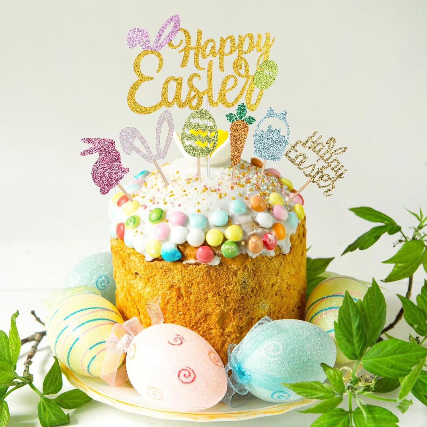 25 Piezas Adornos de Pastel Pascua Wootkey - Conejo, Huevo, Zanahoria