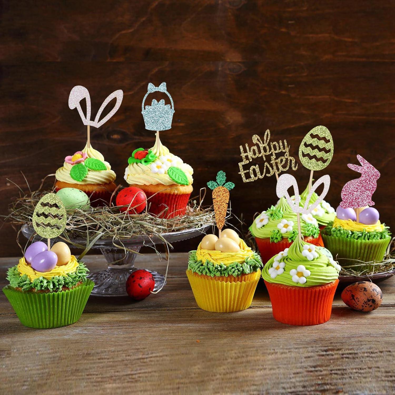 25 Piezas Adornos de Pastel Pascua Wootkey - Conejo, Huevo, Zanahoria