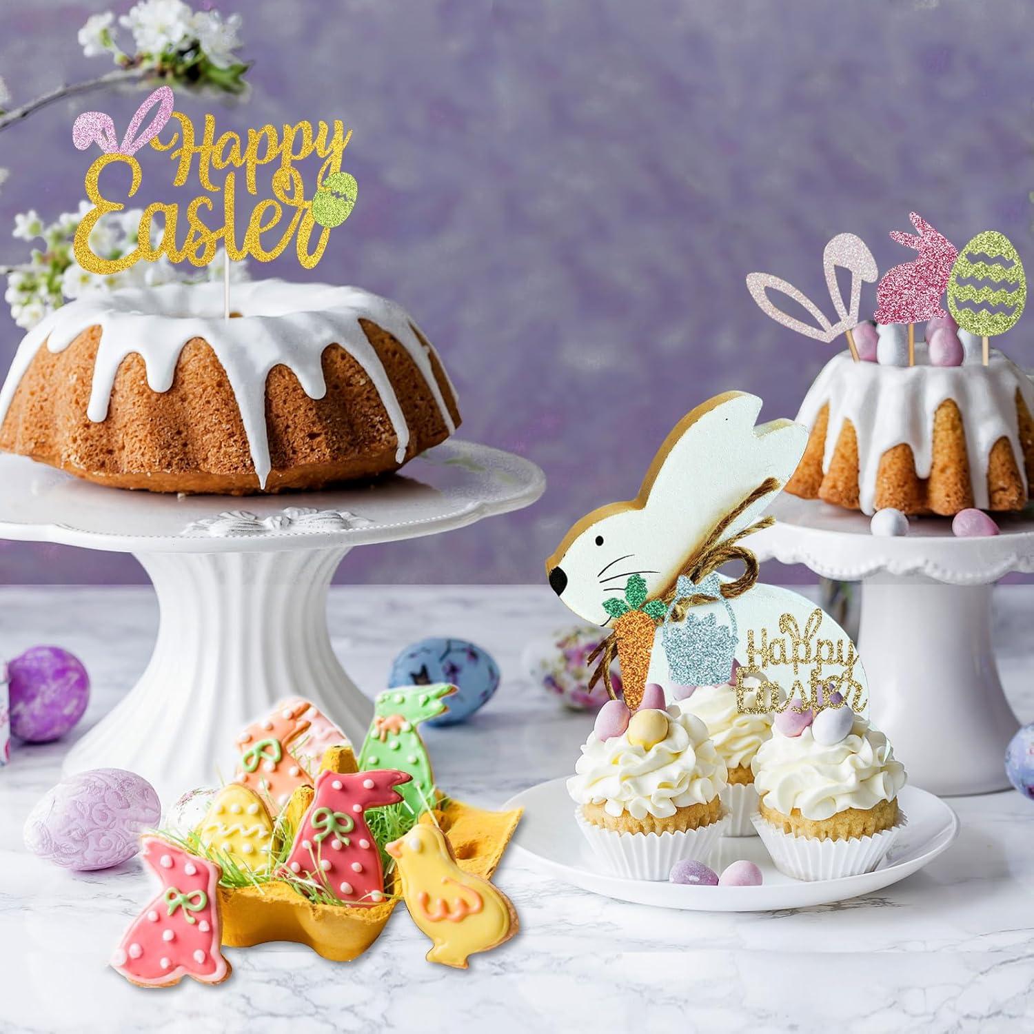 25 Piezas Adornos de Pastel Pascua Wootkey - Conejo, Huevo, Zanahoria