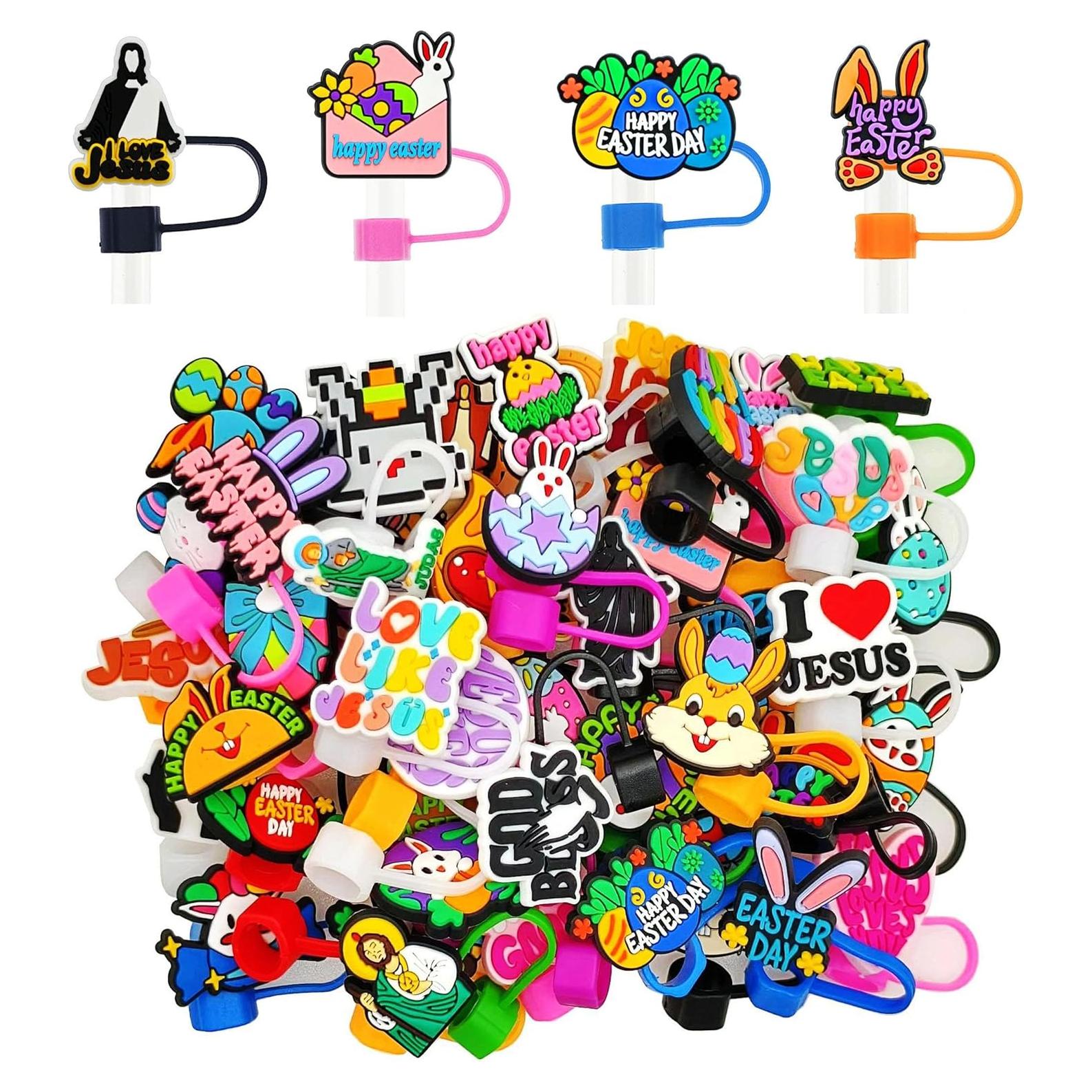 30 Tapas de Pajitas de Pascua YEALQUE Multicolor 10mm Reutilizables