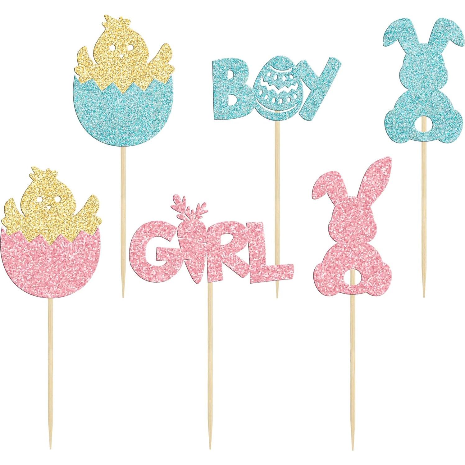 Decoraciones para Cupcakes Gyufise 24Pcs Pascua Revelación de Género