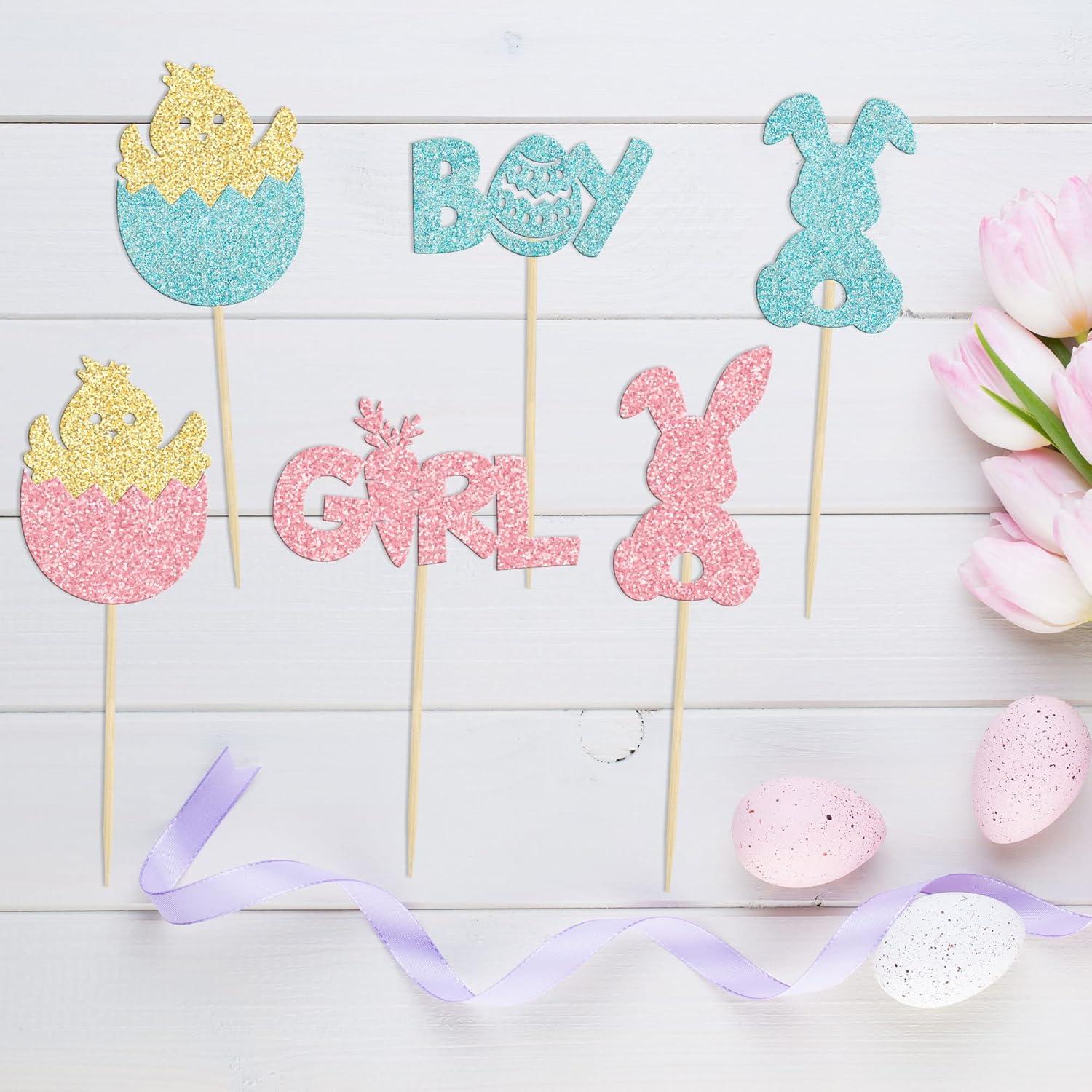 Decoraciones para Cupcakes Gyufise 24Pcs Pascua Revelación de Género