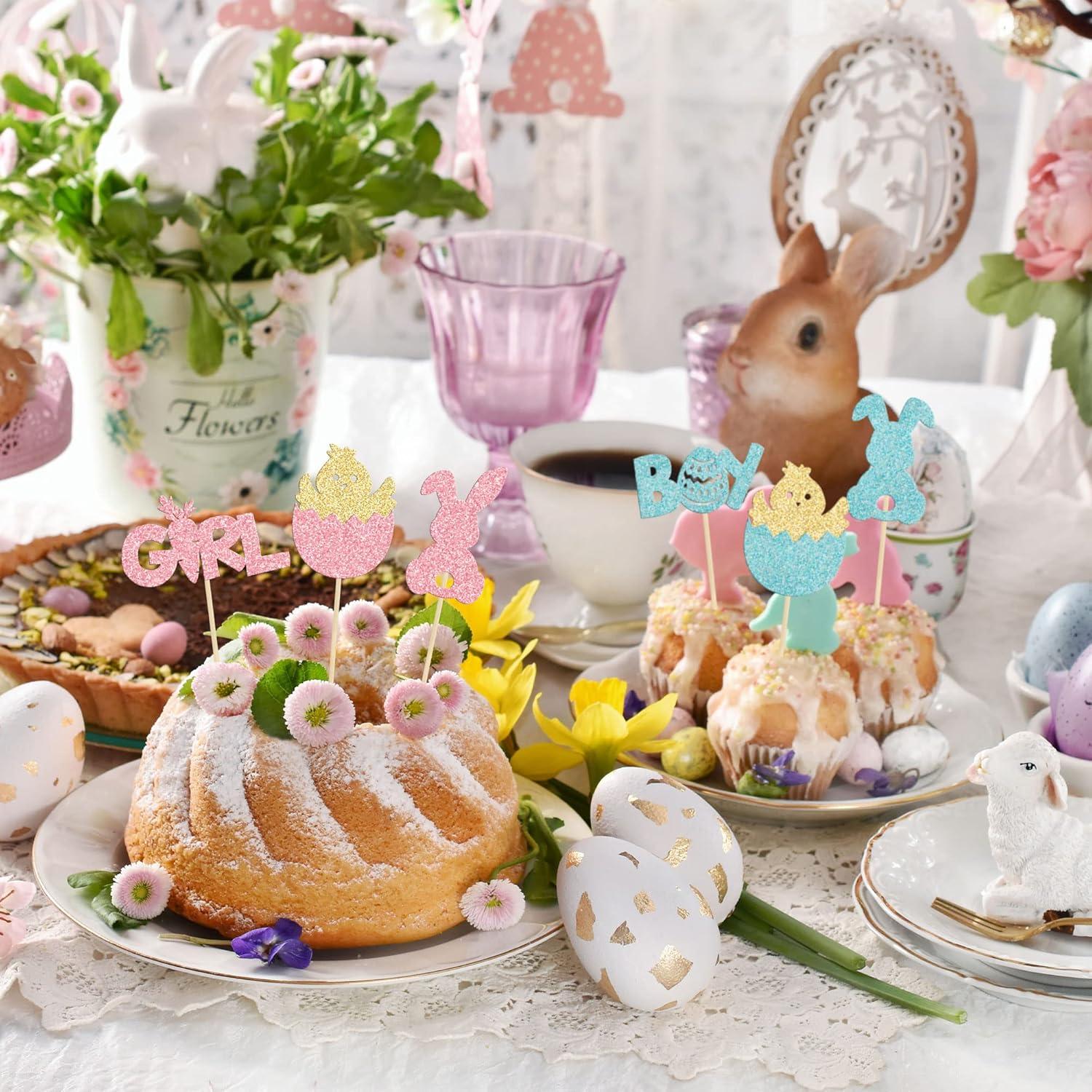 Decoraciones para Cupcakes Gyufise 24Pcs Pascua Revelación de Género