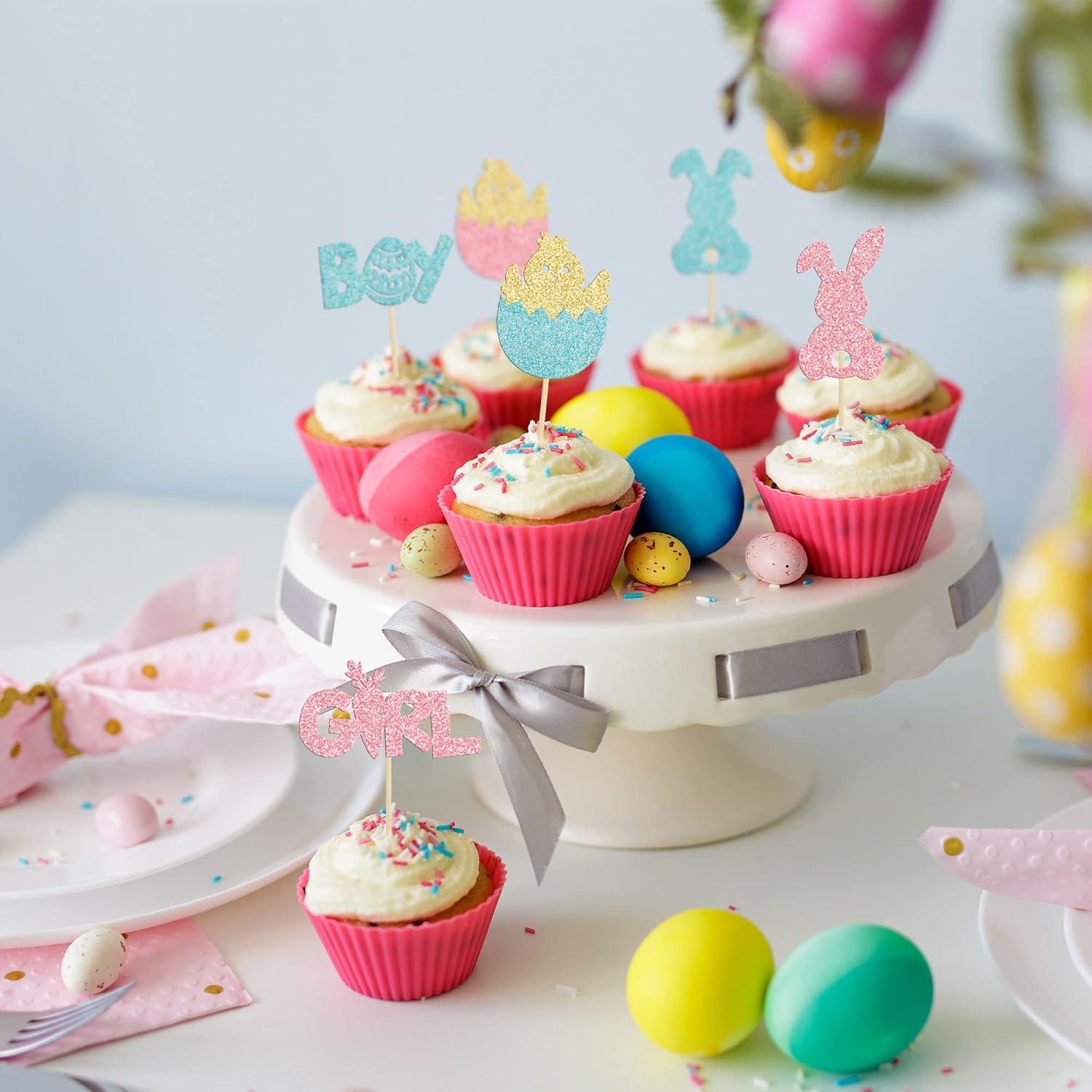 Decoraciones para Cupcakes Gyufise 24Pcs Pascua Revelación de Género