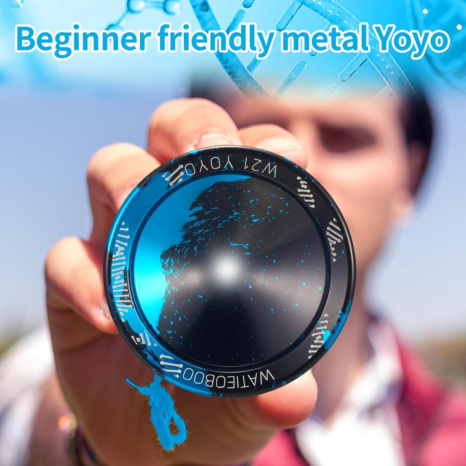 WATIEOBOO Yo yo R8 Responsive Yoyo for Kids, Professional Unresponsive yoyo for Adults Pro Metal Trick Yoyo with Yo-Yo Bearing Kit 10 Strings, Case & Gloves (W21-Black and Blue)