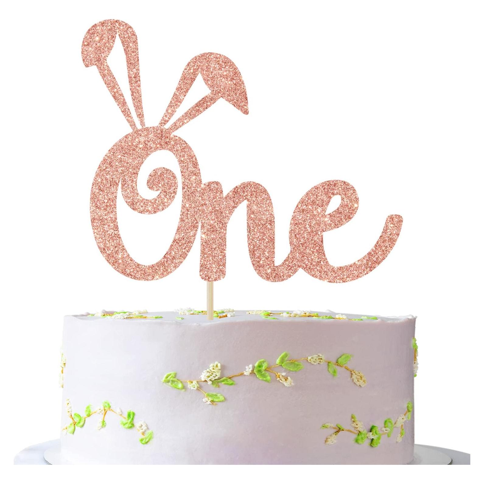 Adorno de pastel con orejas de conejo Jenrtvis 14.2 cm dorado rosa