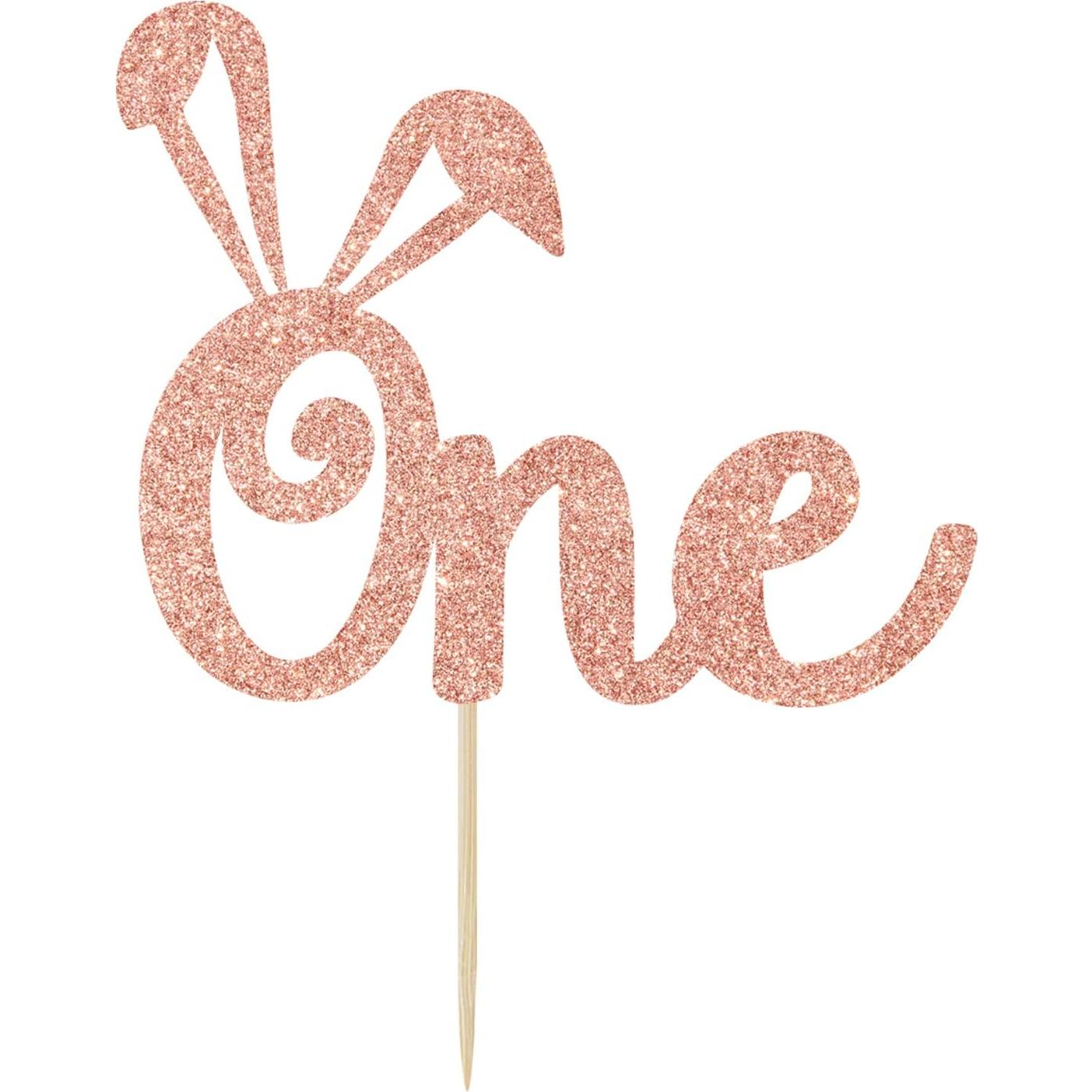 Adorno de pastel con orejas de conejo Jenrtvis 14.2 cm dorado rosa