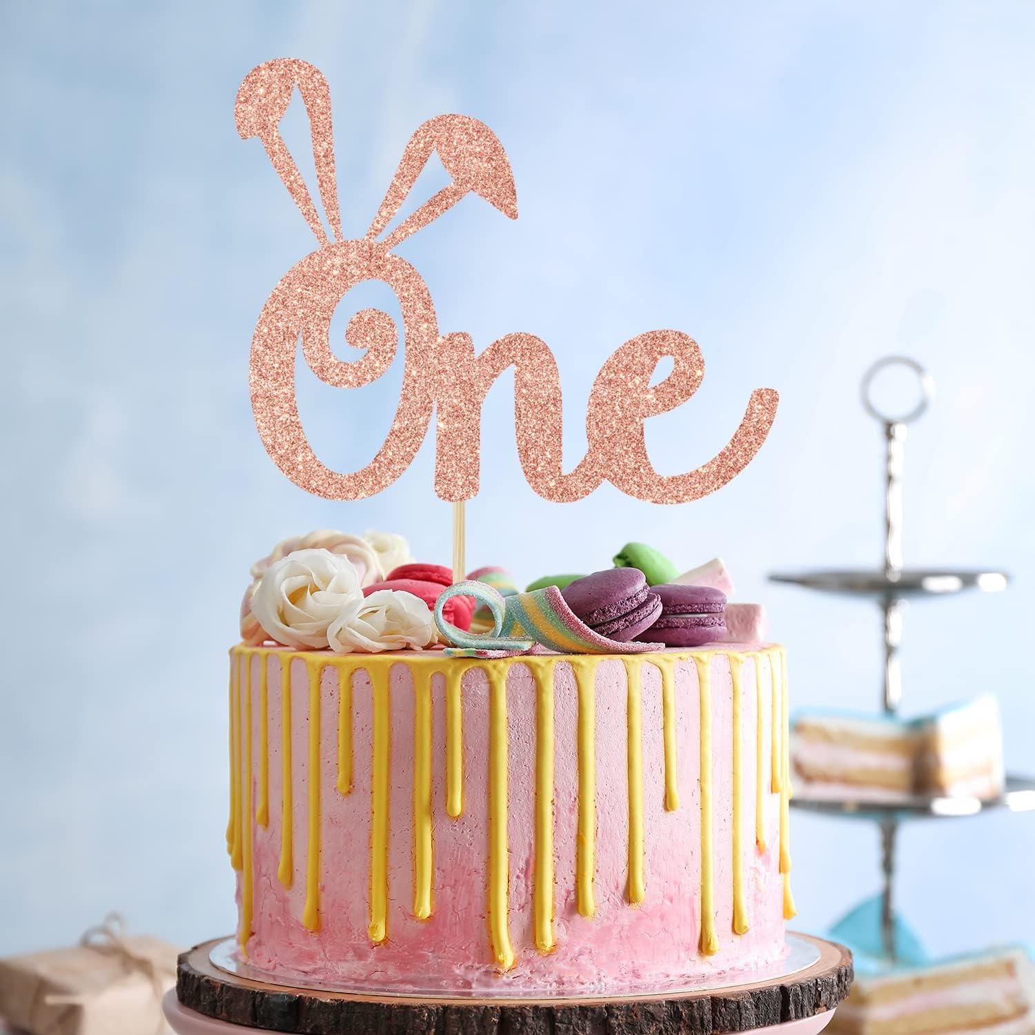 Adorno de pastel con orejas de conejo Jenrtvis 14.2 cm dorado rosa