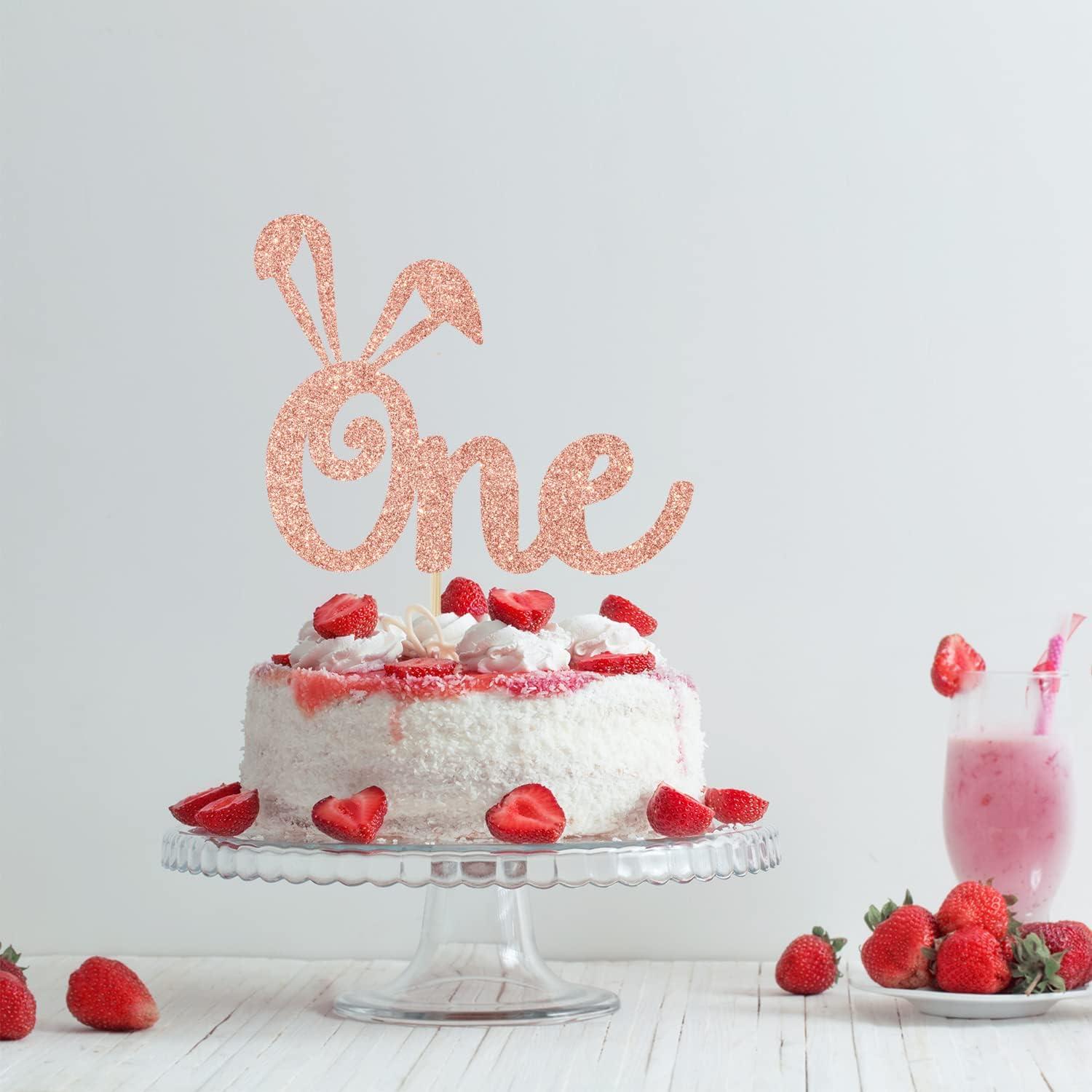 Adorno de pastel con orejas de conejo Jenrtvis 14.2 cm dorado rosa