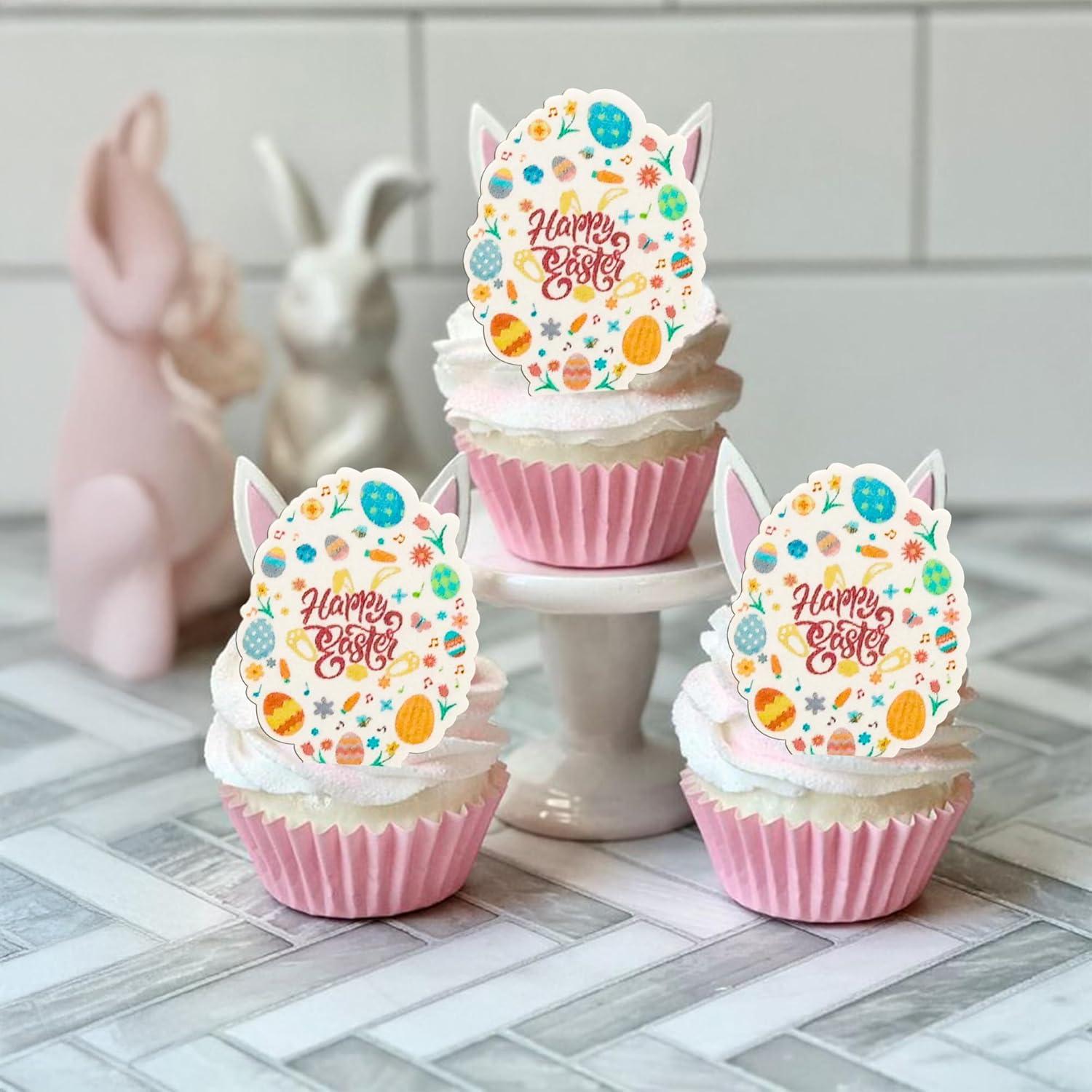 Ephlyn 50 Piezas Decoraciones de Pascua para Cupcakes - Papel