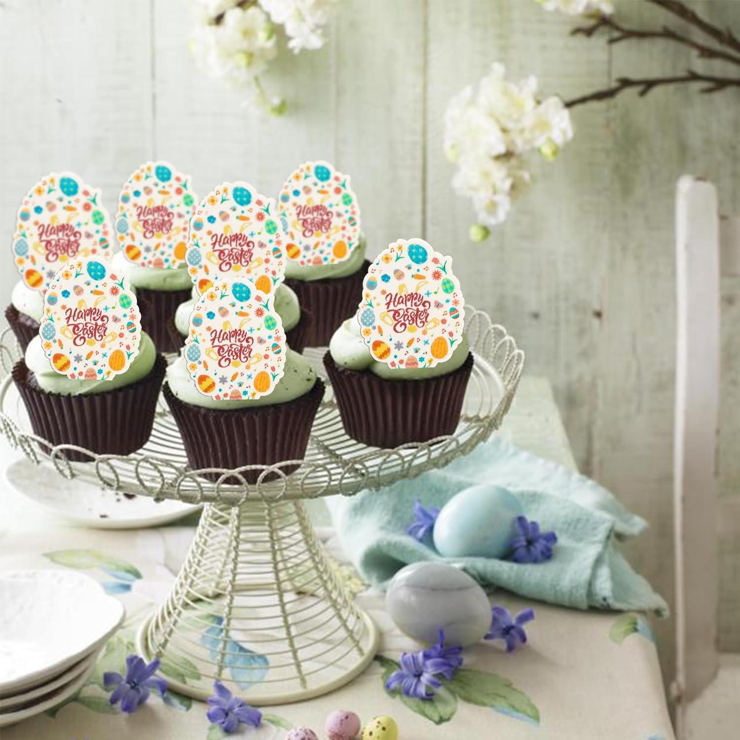 Ephlyn 50 Piezas Decoraciones de Pascua para Cupcakes - Papel