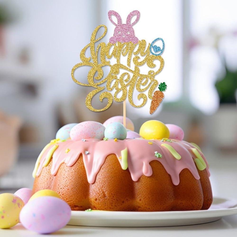 Adorno de Pastel Feliz Pascua UXYOKM 24.5x21cm Zanahoria Huevo