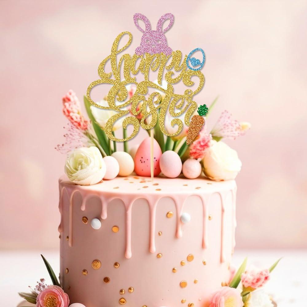 Adorno de Pastel Feliz Pascua UXYOKM 24.5x21cm Zanahoria Huevo