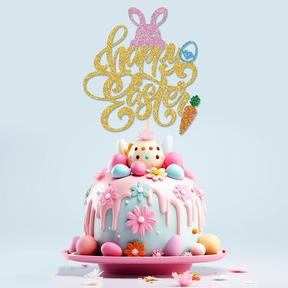 Adorno de Pastel Feliz Pascua UXYOKM 24.5x21cm Zanahoria Huevo