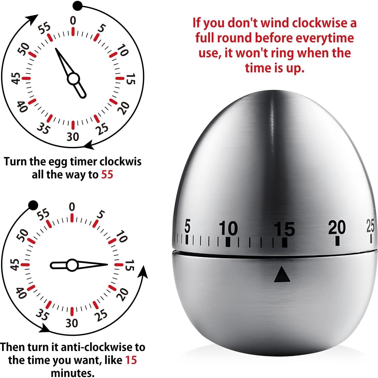 Temporizador de Huevo Mecánico 60 Minutos Wetinforu Acero Inoxidable