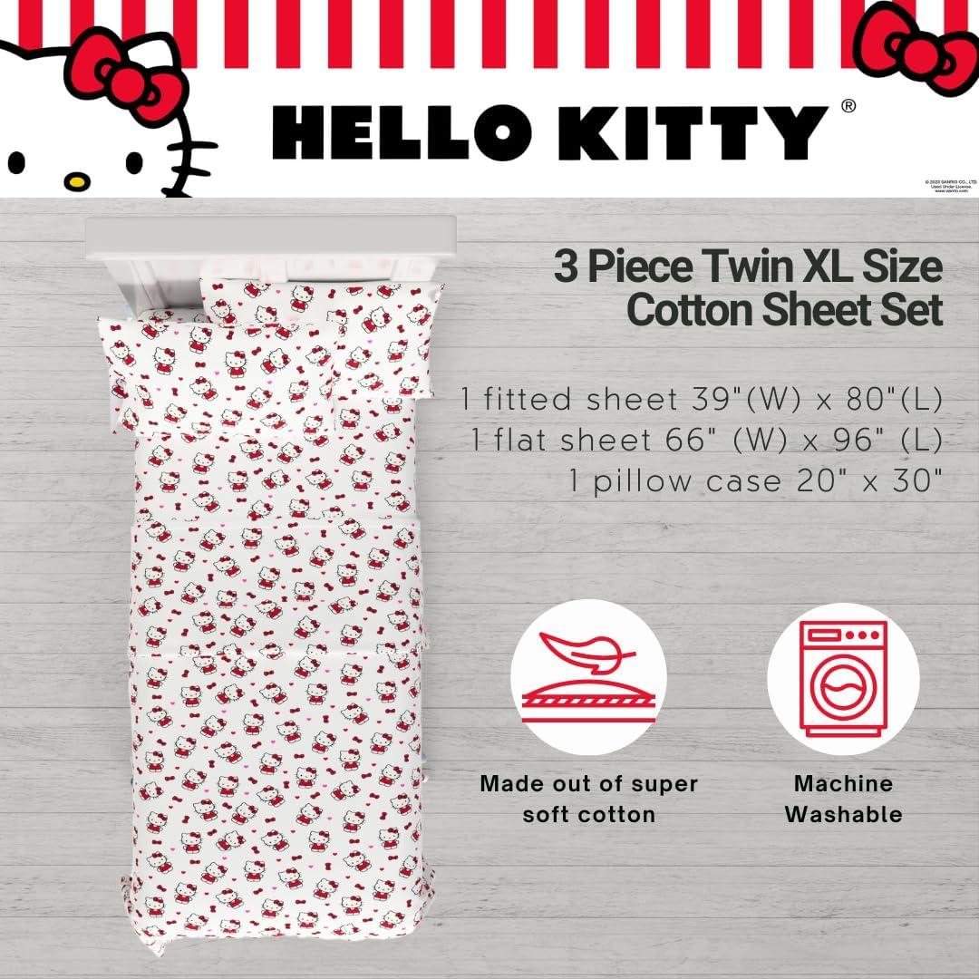 Juego de Sábanas Twin XL Hello Kitty 3 Piezas Algodón