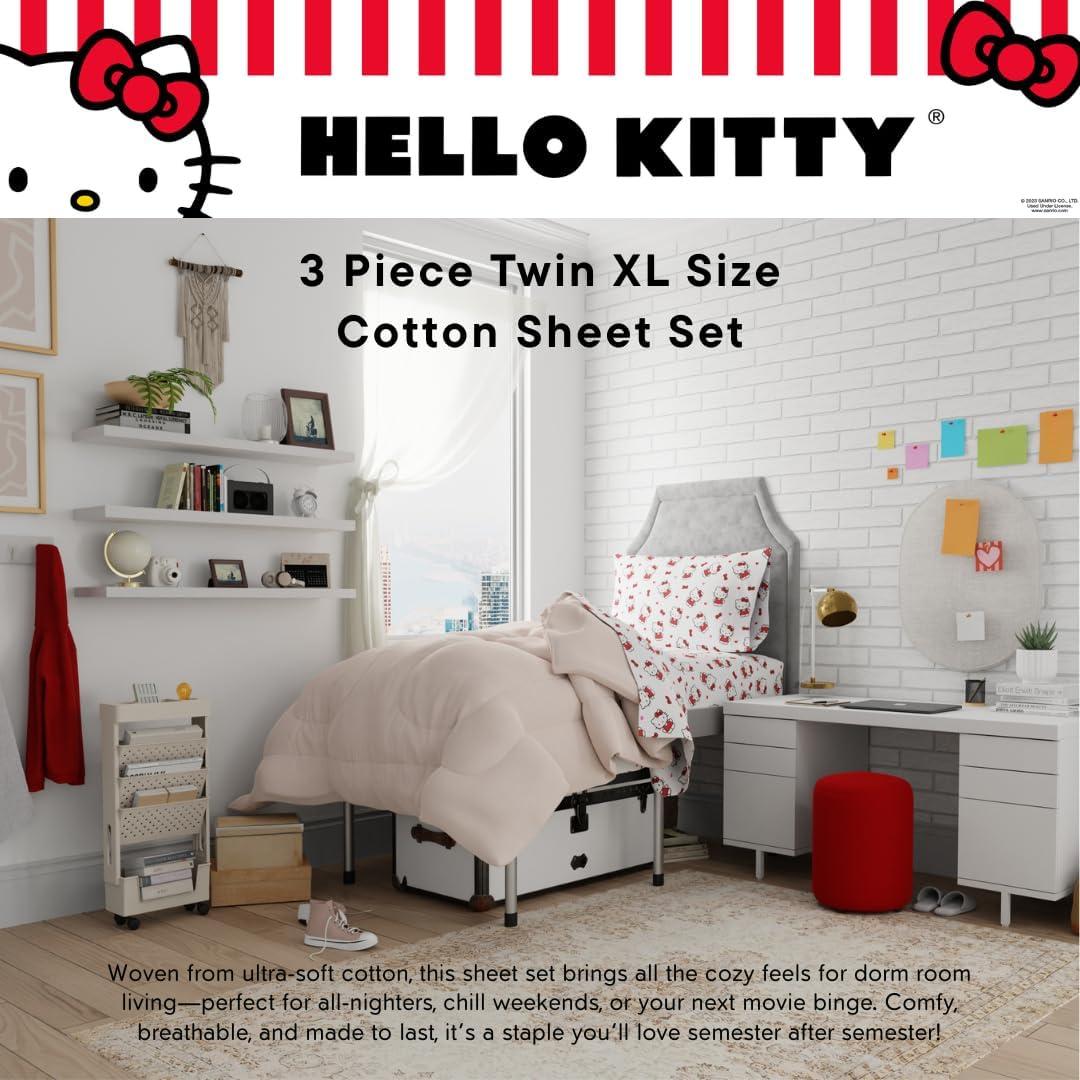 Juego de Sábanas Twin XL Hello Kitty 3 Piezas Algodón