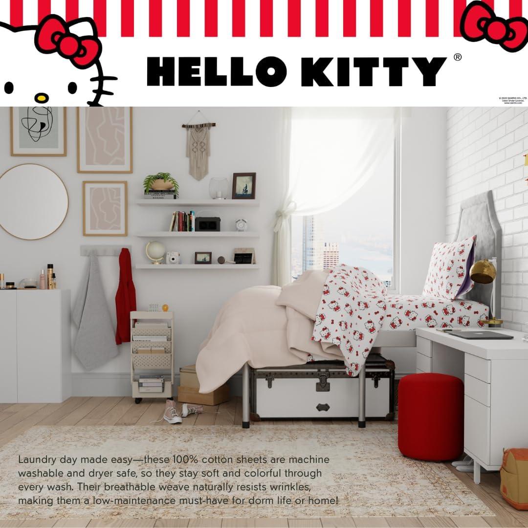 Juego de Sábanas Twin XL Hello Kitty 3 Piezas Algodón