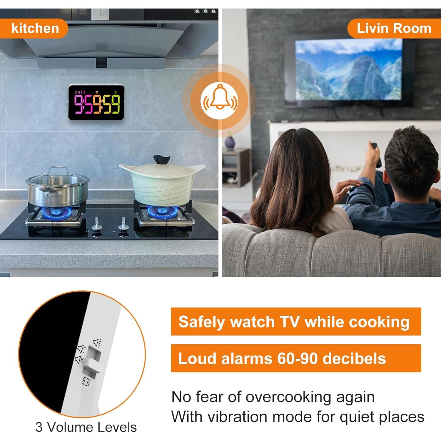 Temporizador Digital de Cocina PERSUPER 10 Horas RGB 5"