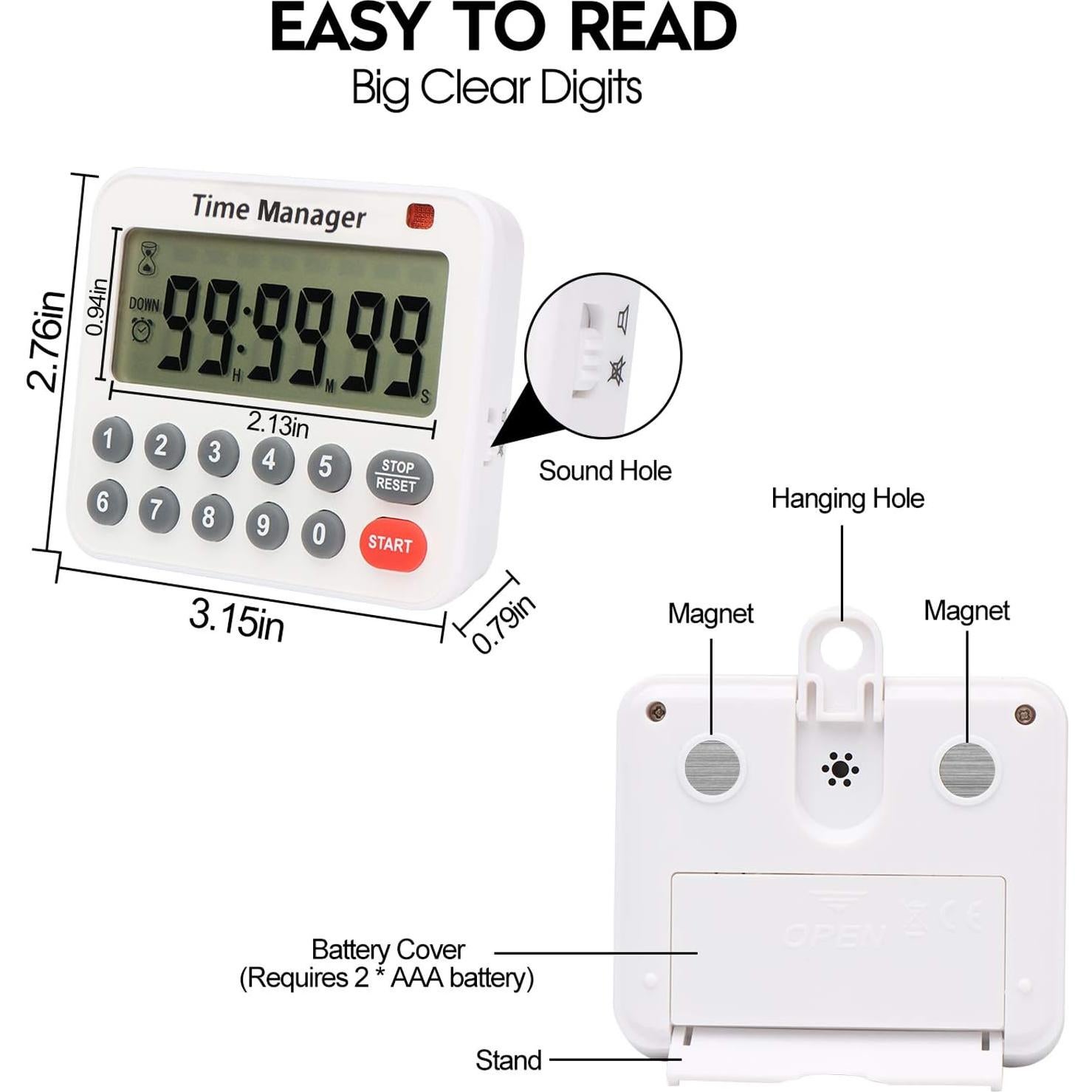 Temporizador de Cocina Digital AIMILAR - Alarma Fuerte, 99 Horas