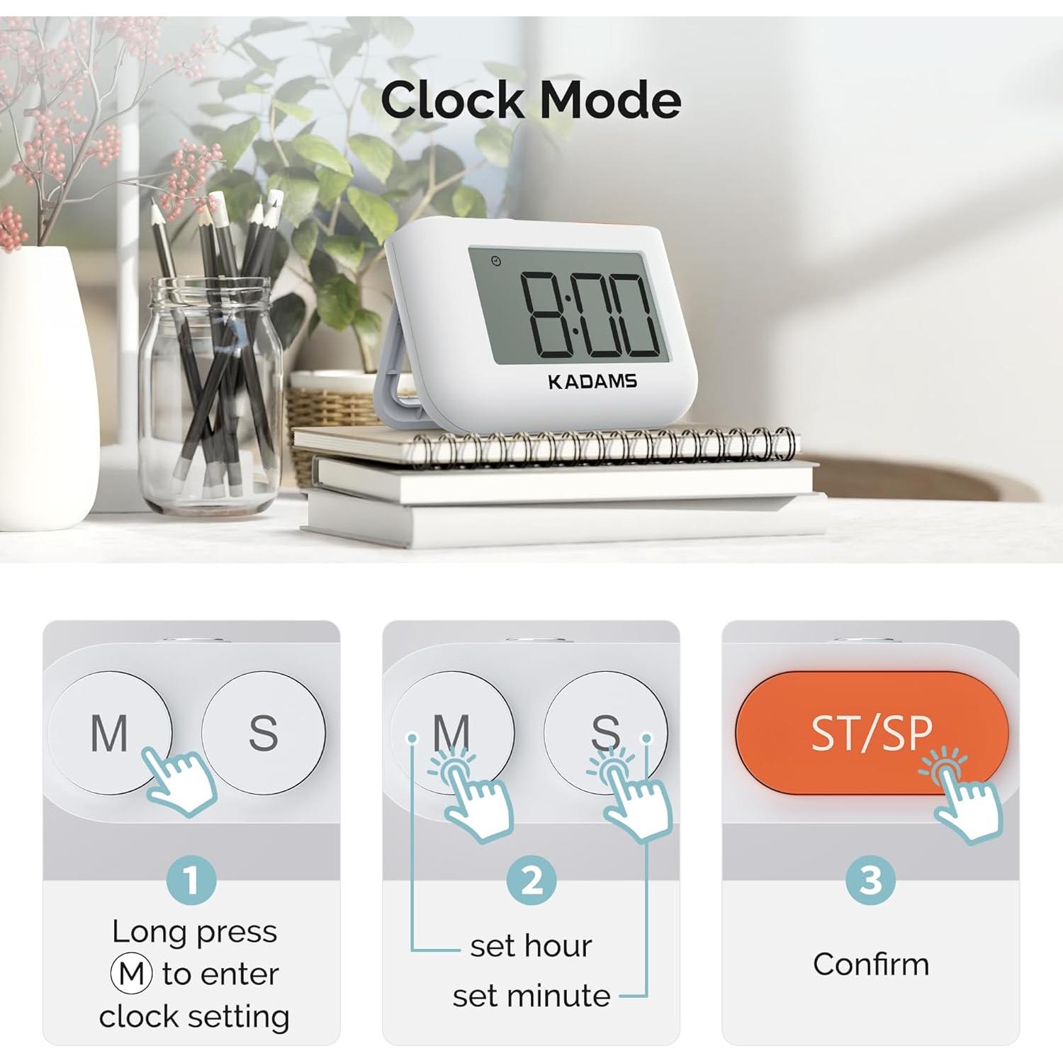 Reloj Digital de Cocina KADAMS con Temporizador y Soporte Plegable